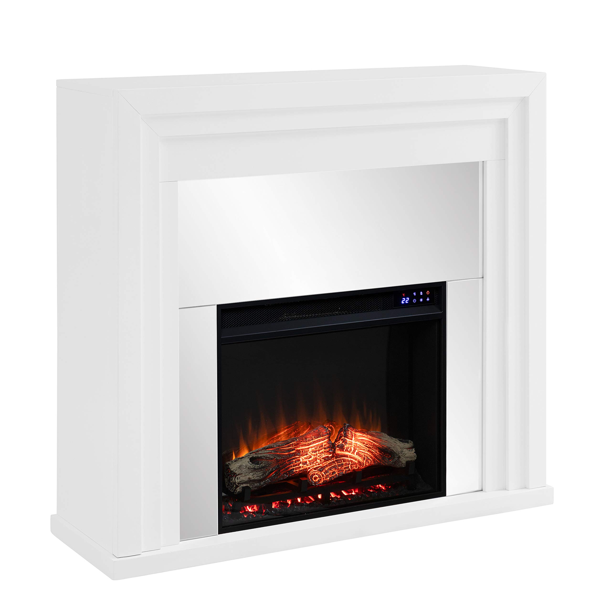 SEI Furniture Stadderly Modern Mirrored Electric Fireplace - 50 Inch White Silver Finish - Energy Efficient Indoor Heater for Living Room, Bedroom & Office Decor