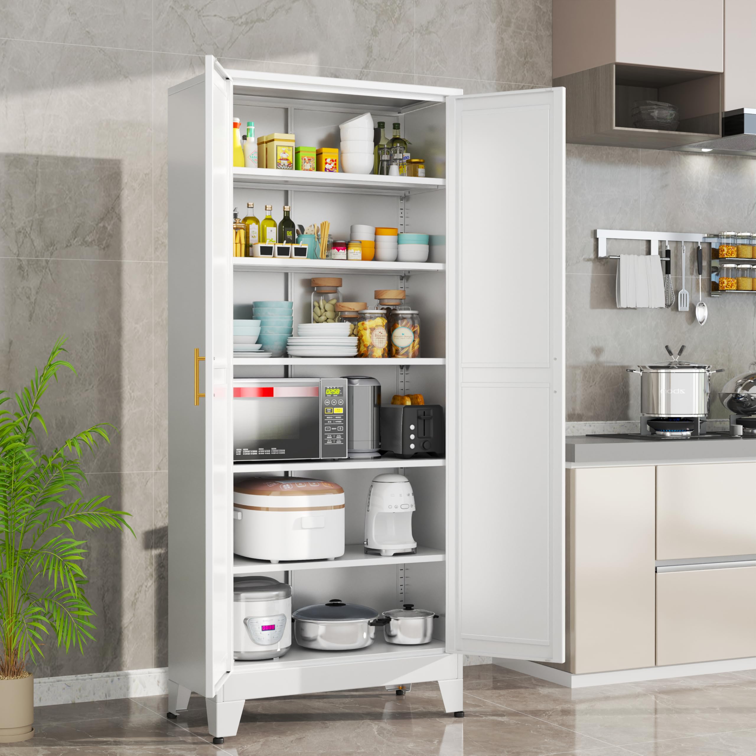 White Metal Storage Cabinet with Doors & Shelves - 74.8