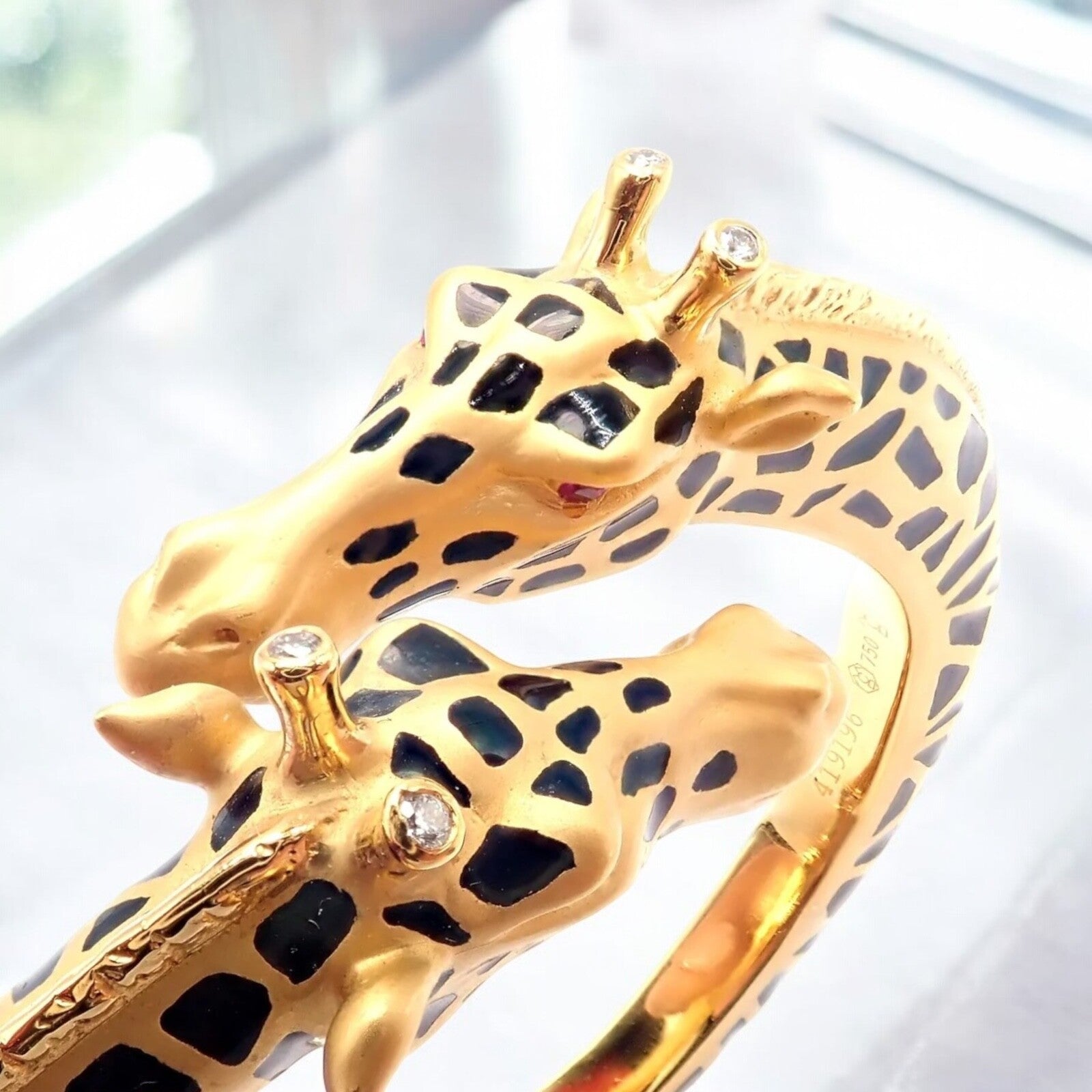 18k Yellow Gold Diamond Enamel Giraffe Bangle Bracelet by Carrera Y Carrera - Elegant Animal Jewelry for Women, Perfect Gift for Birthday, Anniversary & Special Occasions