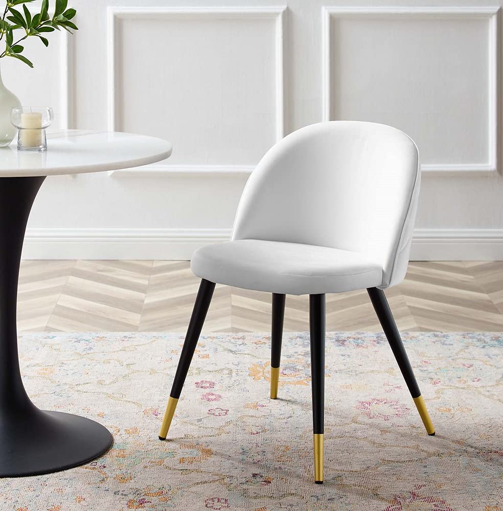 Modway Cordial Performance Velvet Dining Chairs - Set of 2 White Upholstered Accent Chairs for Kitchen, Dining Room & Home Decor