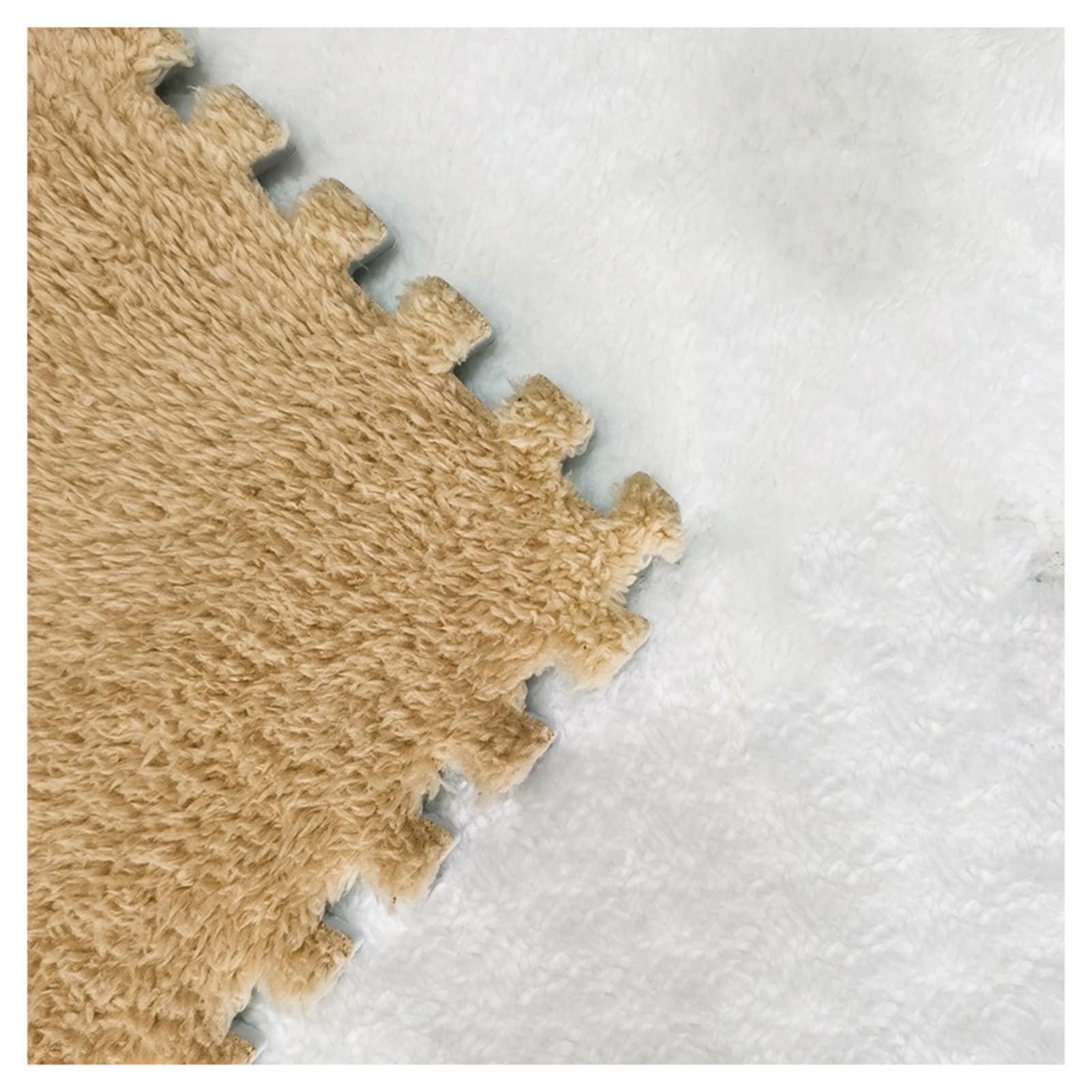 36 Pcs Plush Puzzle Foam Floor Mat - 12x12 Inch Soft Interlocking Carpet Tiles with Border for Baby Crawling, Playroom & Nursery - Non-Slip Shaggy Area Rug for Kids Room, Living Room & Bedroom - Apricot Color
