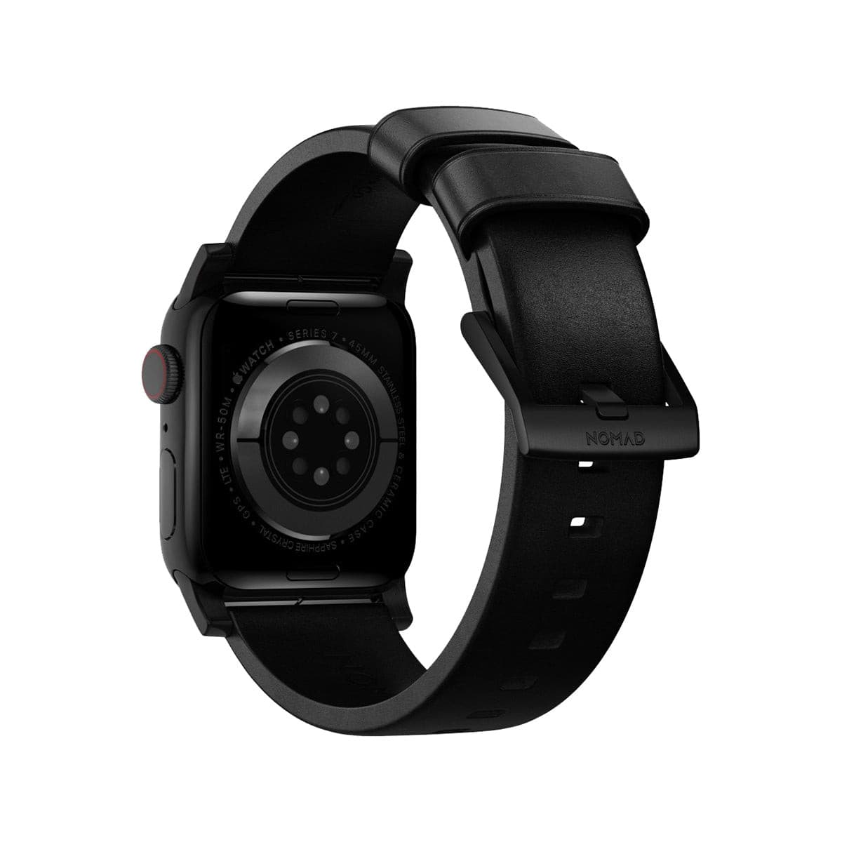 NOMAD Modern Leather Band for Apple Watch Series 8/7/6/SE (45mm/49mm) - Black Horween Leather Strap with Black Hardware | Durable & Stylish Replacement Band for Work, Travel & Everyday Wear