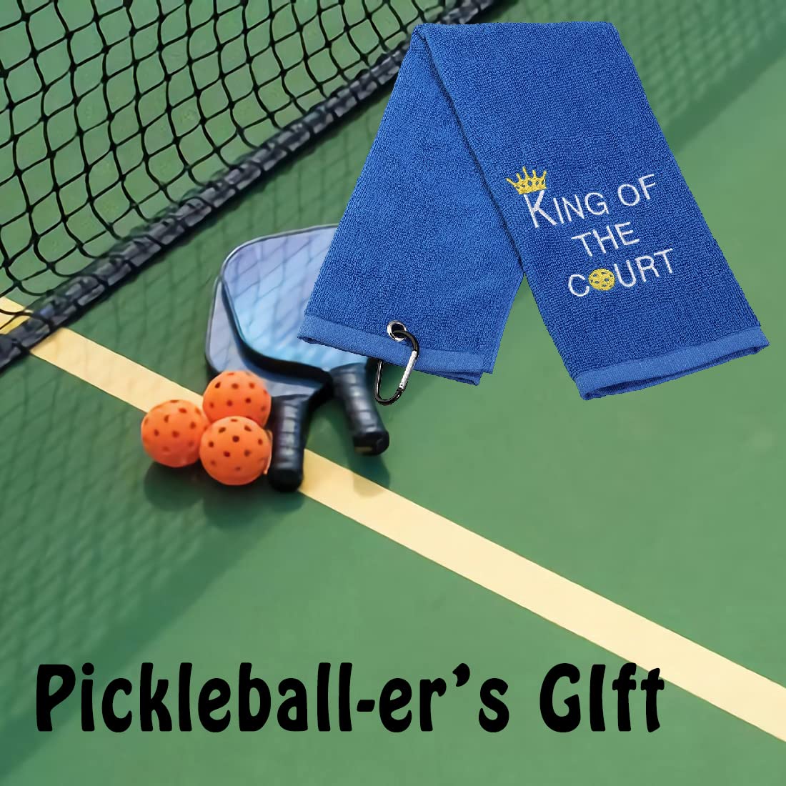Premium Embroidered Pickleball Towel with Clip - Perfect Gift for Pickleball King & Queen - Court Essentials for Players - Great for Tournaments, Practice & Gym Use