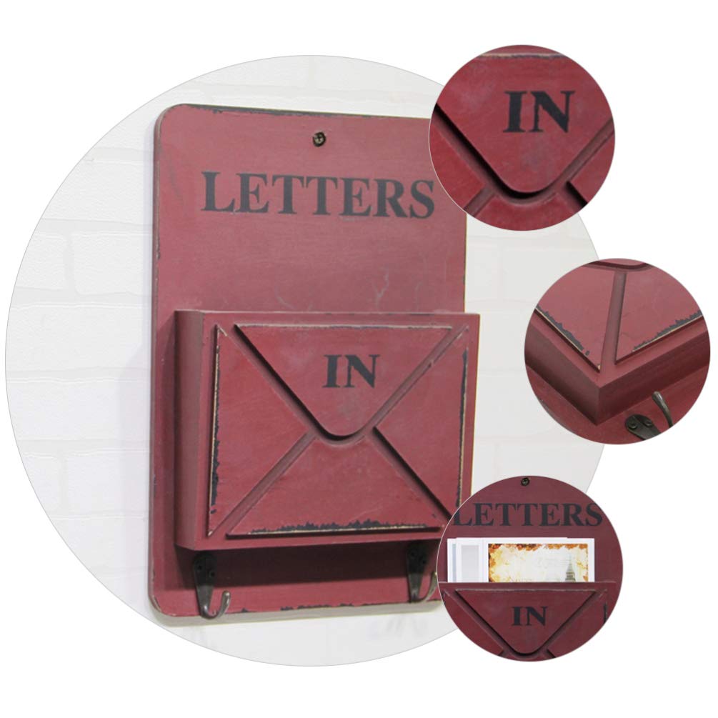 Vintage Metal Mail Rack with Key Hooks - Wall Hanging Shelf for Entryway & Makeup Storage