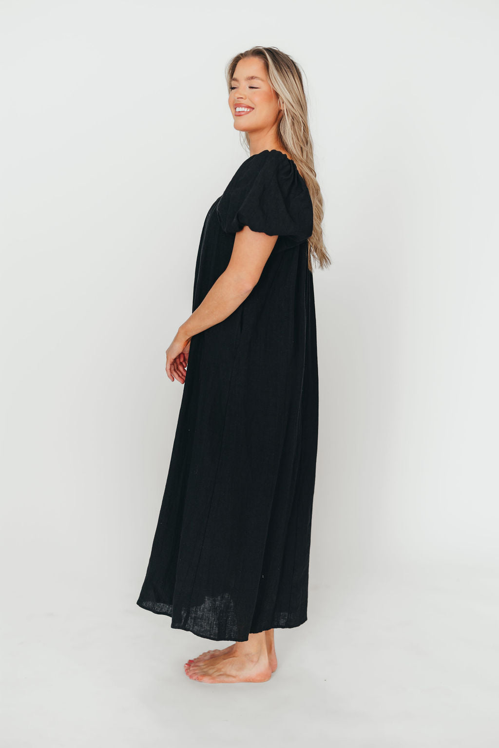 Genoa 100% Linen Maxi Dress in Black - Bump Friendly Maternity Dress for Women | Comfortable Summer Beach Dress for Pregnancy, Vacations & Special Occasions