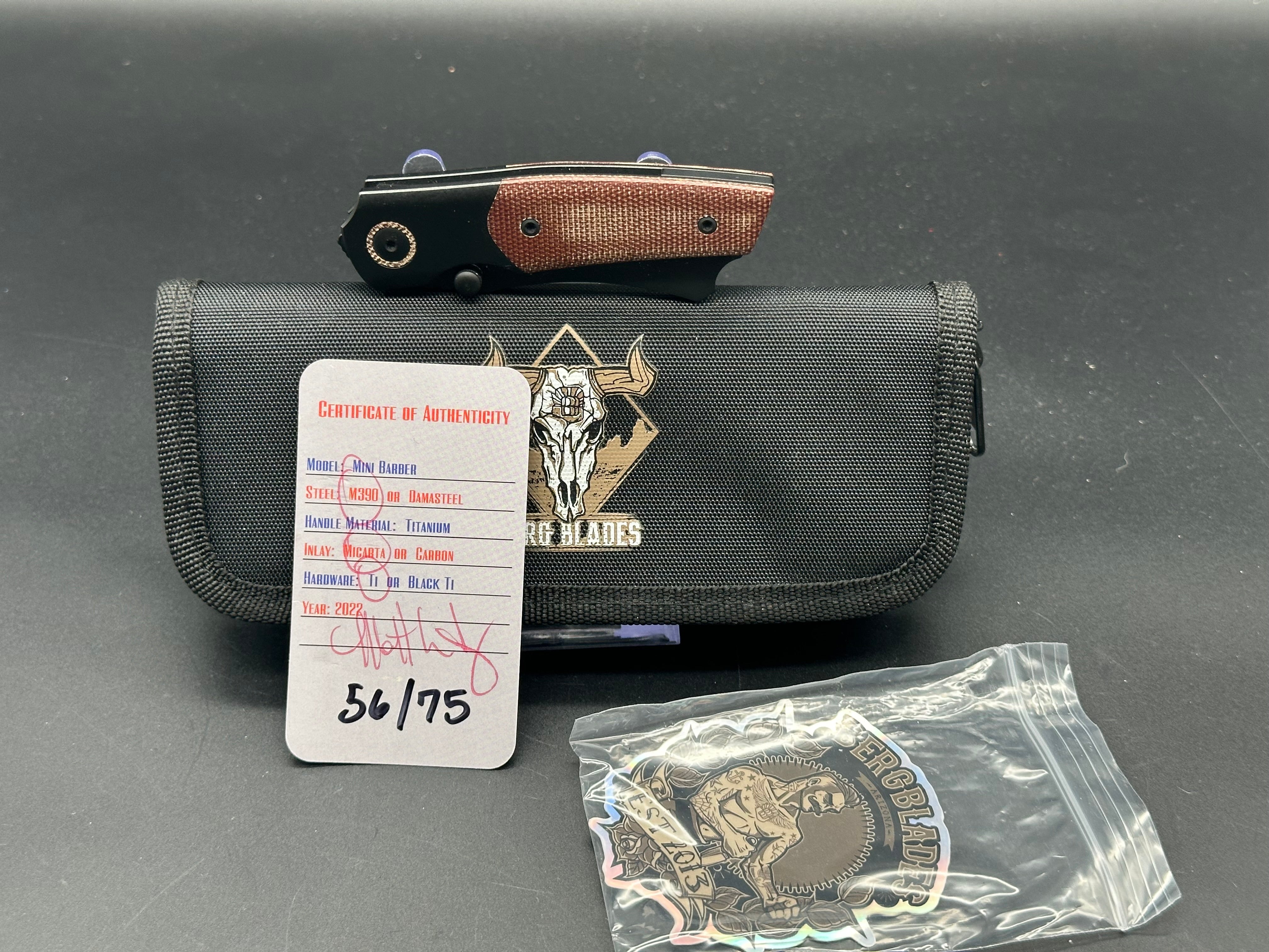 Berg Blades Mini Barber Titanium Folding Knife - Brown Micarta Scales & M390 Steel Blade for EDC, Outdoor Adventures, and Everyday Carry