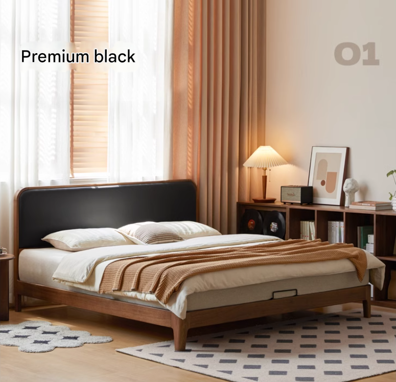 Premium Black Walnut Solid Wood Platform Bed Frame - Minimalist Modern Bedroom Furniture for Master Bedroom, Guest Room & Dorm Use