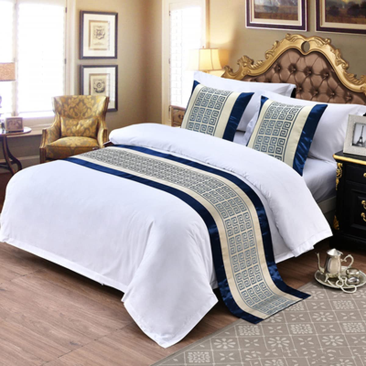 QFWMCW Luxury Bed Runner Set - King Queen Twin Size Modern Smooth Bed Scarf for Home & Hotel Decoration | Colorful Pattern Bed Cover, Flag & Pillowcase | Perfect for Bedroom Makeover, Wedding Decor & Guest Room Styling