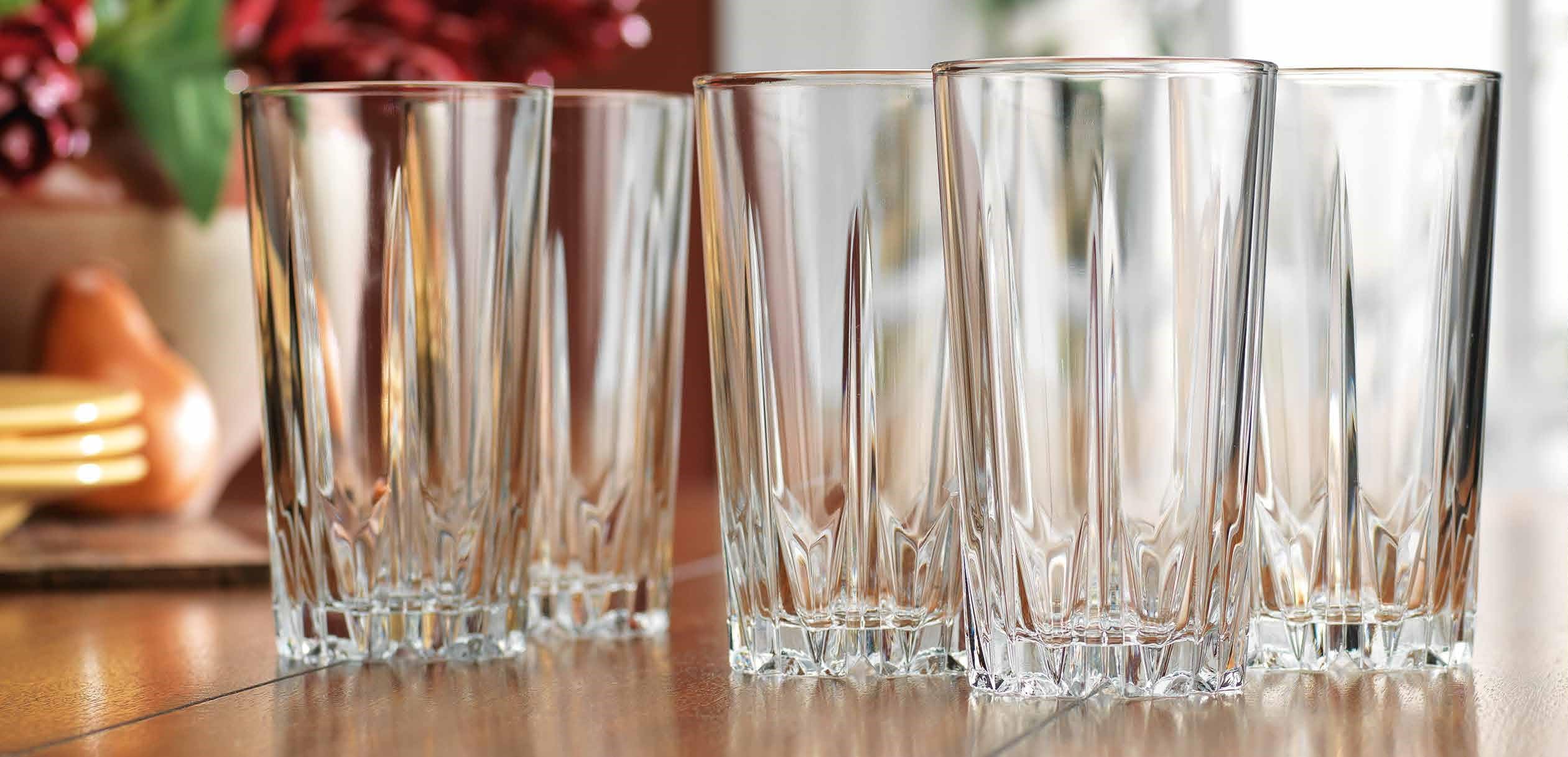 Glaver's Old Fashioned Highball Glass Cups - Set of 10 Elegant Diamond Cut 15oz Bar Glasses for Water, Juice, Beer & Cocktails | Perfect for Home Bars, Parties & Restaurants