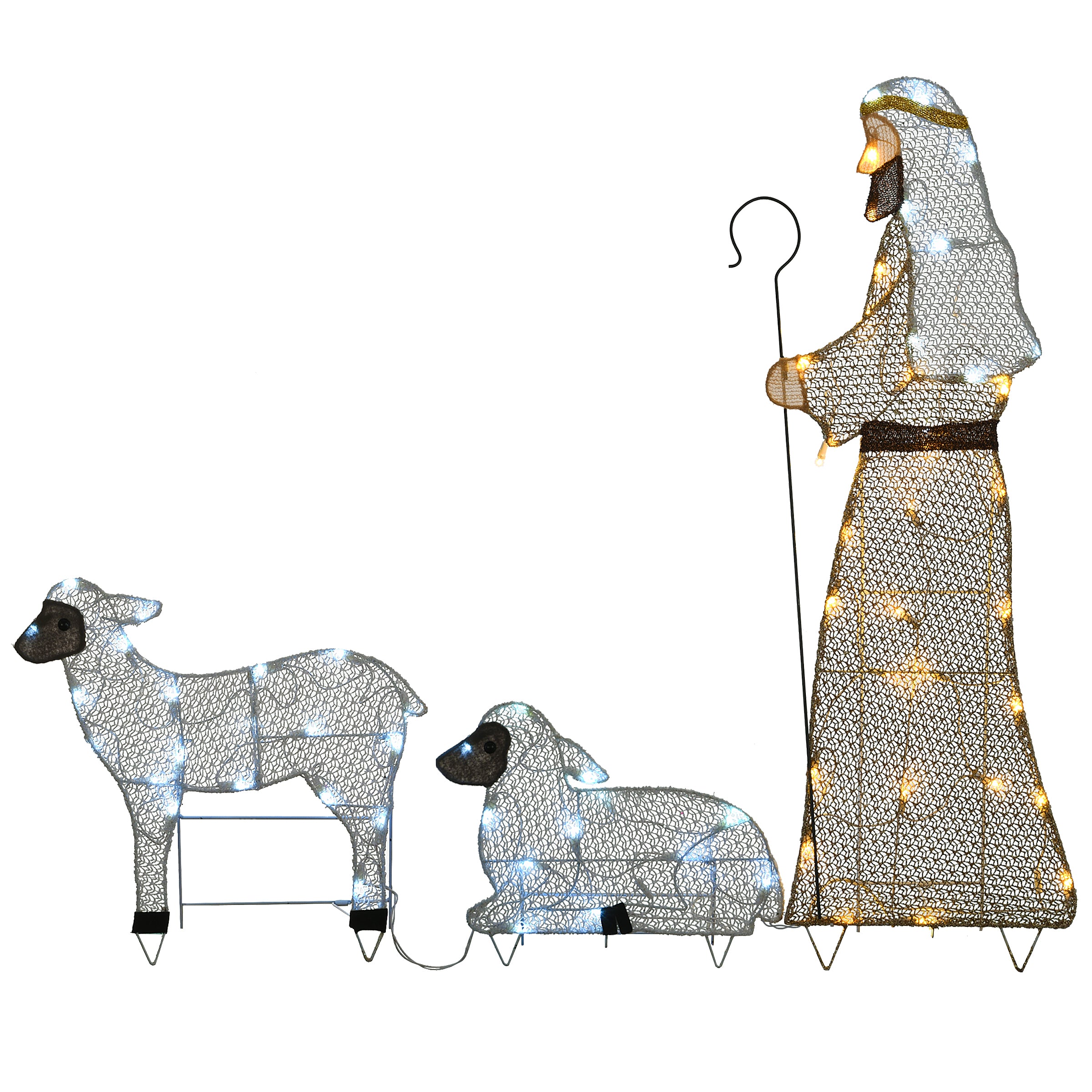 41-inch, 18-inch & 12-inch Glitter Fabric Shepherd and Sheep Christmas Decor Set with Warm/Cool White LED Lights - Perfect for Holiday Home Decor, Nativity Displays & Festive Tabletop Arrangements
