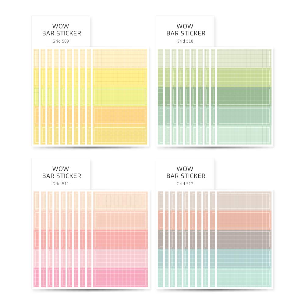 Monolike Wow Bar Sticker Grid C Set - Mini Cute Square Stickers for Planners, Journals, Scrapbooks & DIY Crafts | Decorative Stickers for Bullet Journaling, Gift Wrapping & Home Decor
