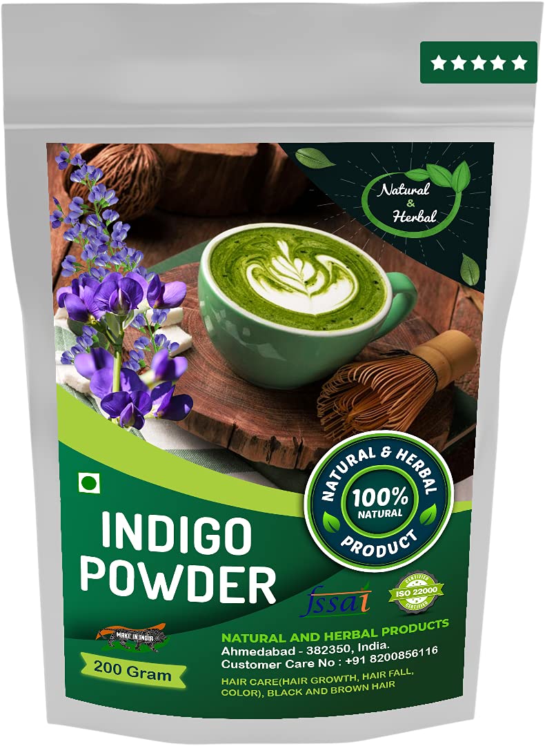 Natural Indigo Powder (Indigofera Tinctoria) - 200g Organic Hair Dye for Gray Coverage, Hair Growth & Hair Fall Control - Best for Black & Brown Hair - DIY Natural Hair Care & Coloring at Home