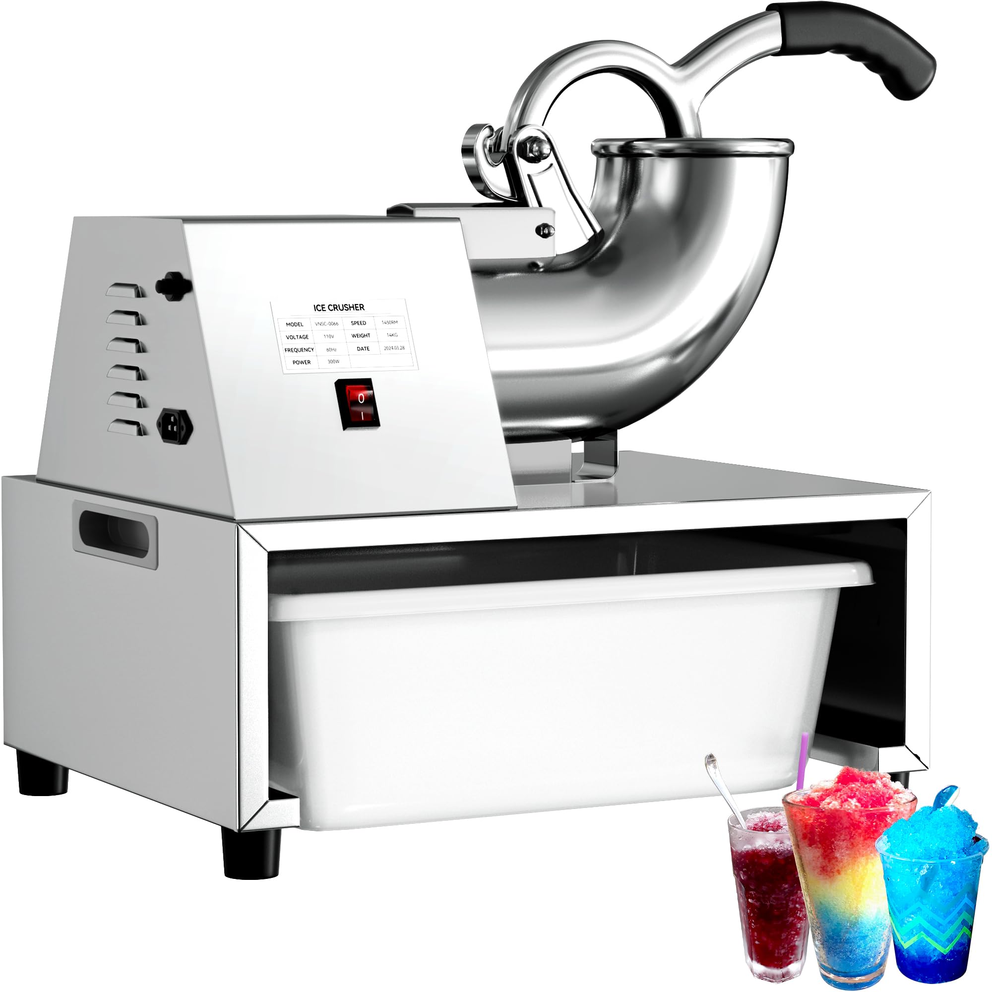 Commercial Snow Cone Machine 500LB/H - 300W Heavy Duty Ice Shaver for Fluffy Shaved Ice, Perfect for Home Parties, Carnivals & Summer Treats - Industrial Grade Snow Cone Maker for Restaurants & Events