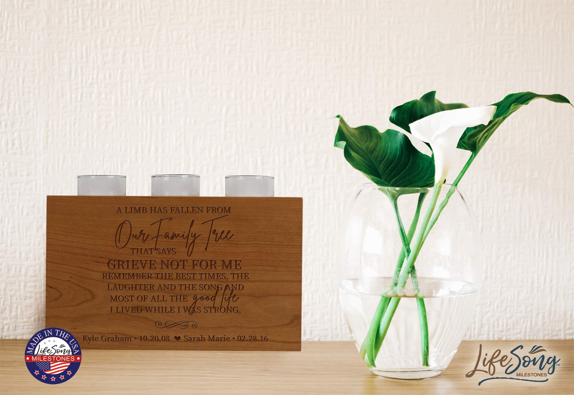 Personalized Wooden 3 Votive Candle Holder & Urn for Human Ashes - Engraved Bereavement Gift for Loss of Loved One - Sympathy Home Decor (10”x6”x4”, Holds 92 cu.in) - Perfect for Memorial Services, Funeral Homes & Comforting Grieving Families