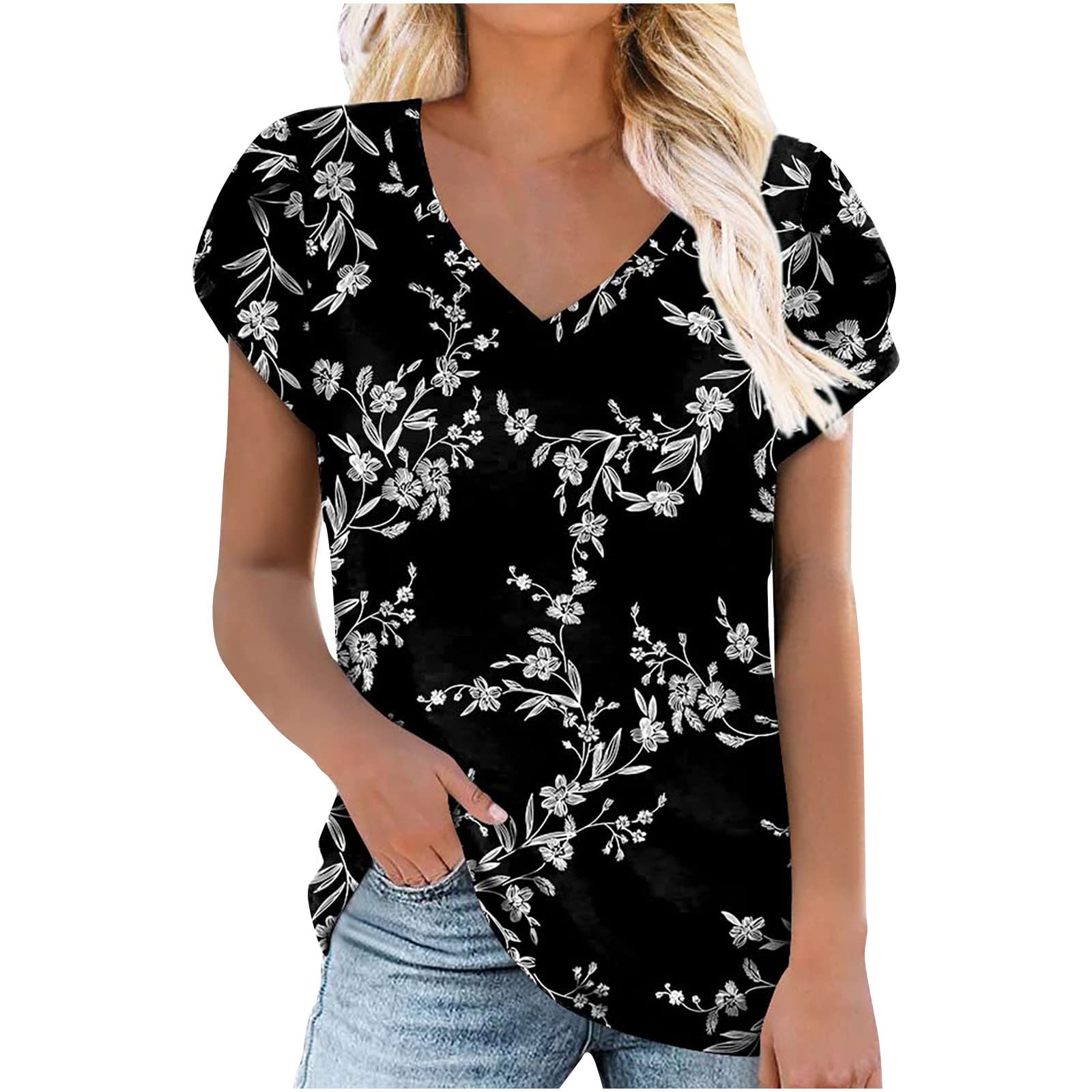 Trendy Plus Size Women's Summer Tops 2022 - Soft Short Sleeve V-Neck Casual T-Shirt with Print | Perfect for Daily Wear, Beach Outings & Vacation Essentials