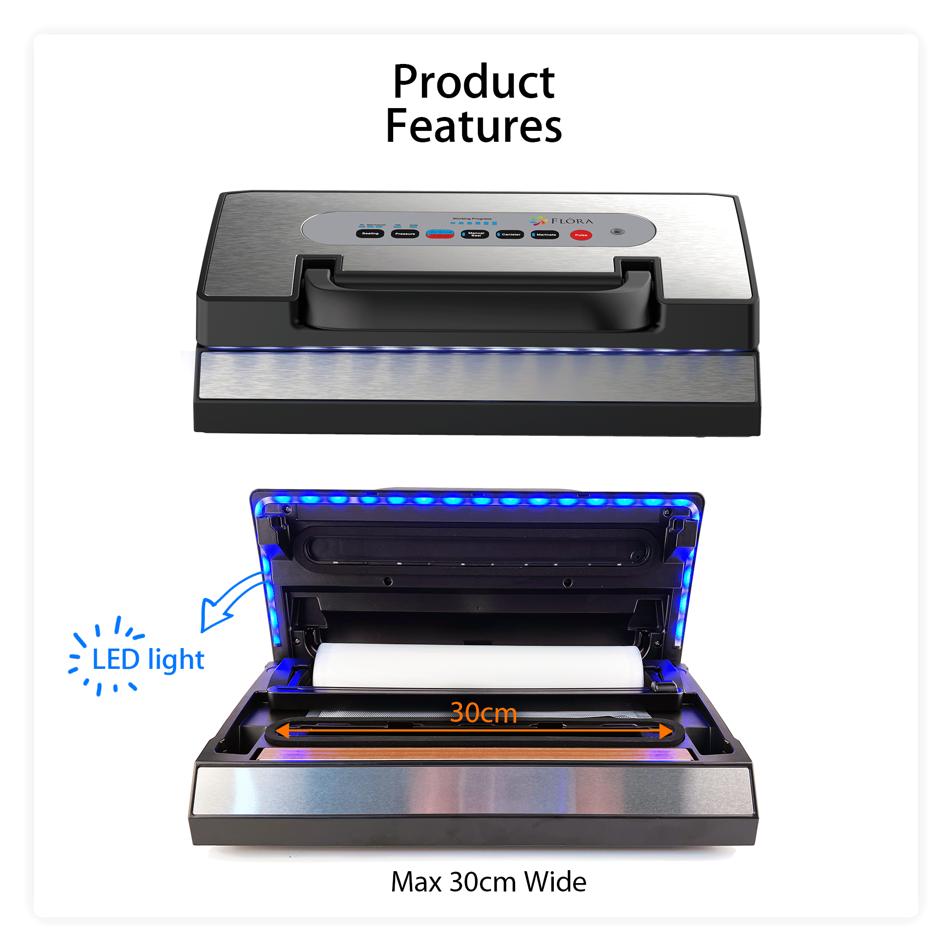 Flora Heavy Duty Commercial Food Vacuum Sealer Machine with 6m Bag Roll - FL FVS 5188 | Perfect for Restaurant, Deli & Home Food Storage | AU Stock