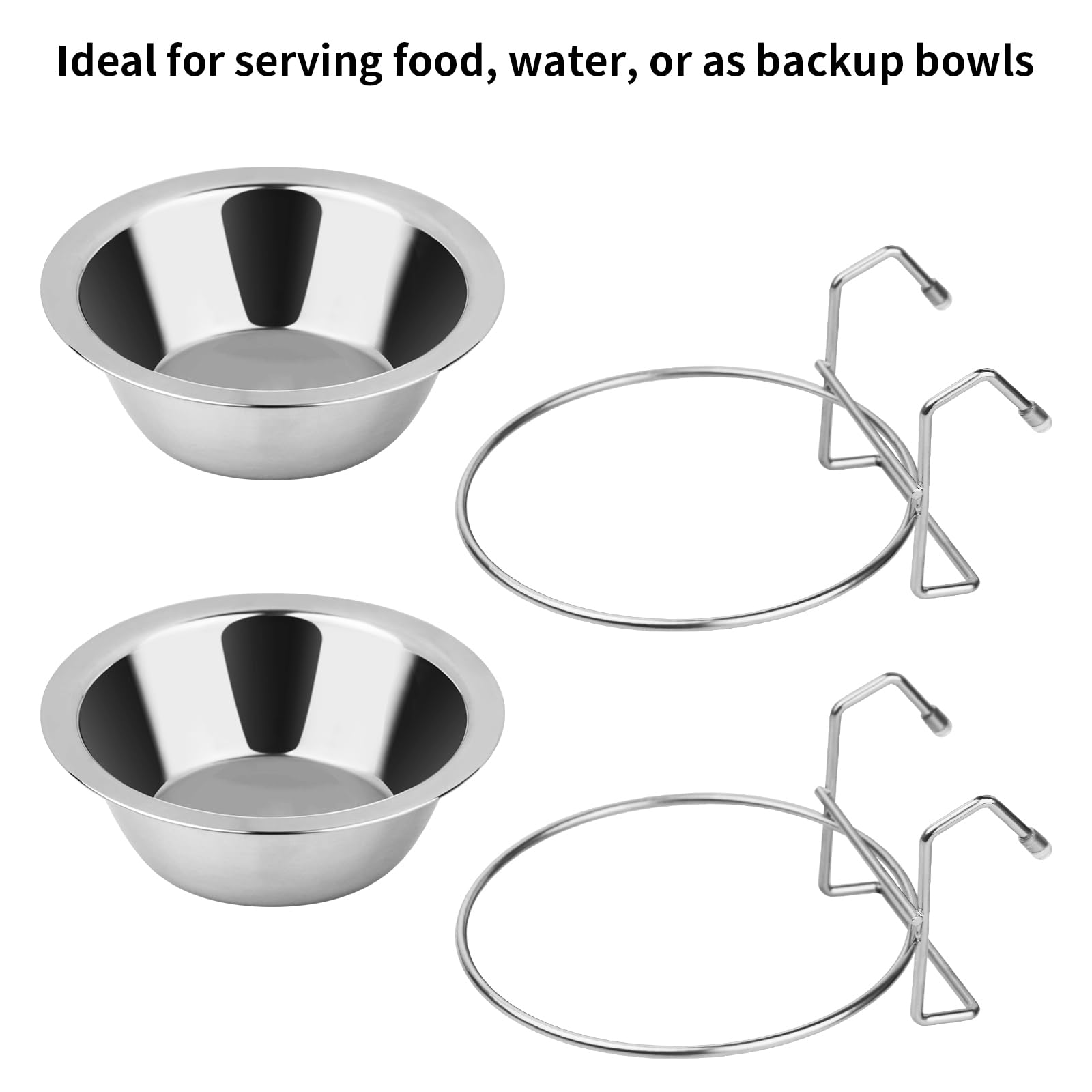 2PCS Stainless Steel No Spill Hanging Dog Bowls - 7.5oz Pet Food & Water Feeder for Kennel, Crate, Cage (Indoor/Outdoor Use) - Perfect for Small Dogs & Puppies During Travel, Training, or Daily Feeding