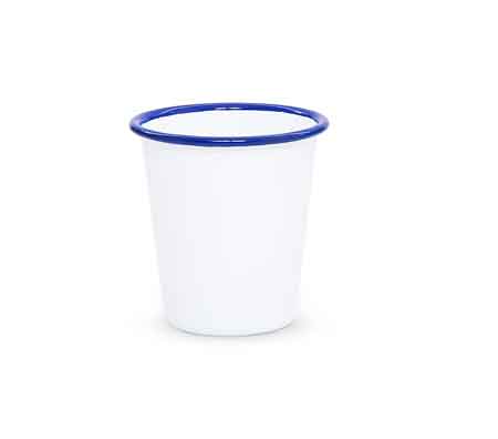 Vintage Style Small Enamelware Tumbler with Blue Rim - 10 oz Camping Cup (Set of 4) - Perfect for Outdoor Picnics, Camping Trips & Retro Home Decor