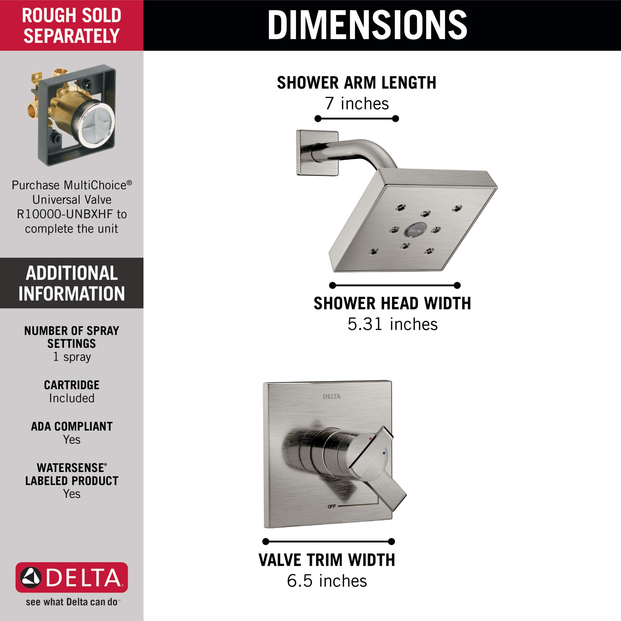 Delta Ara 17 Series Dual-Function Shower Trim Kit with H2Okinetic Shower Head - Brushed Nickel Finish - T17267-SS (Valve Not Included) - Perfect for Modern Bathroom Renovations & Spa-Like Shower Experience