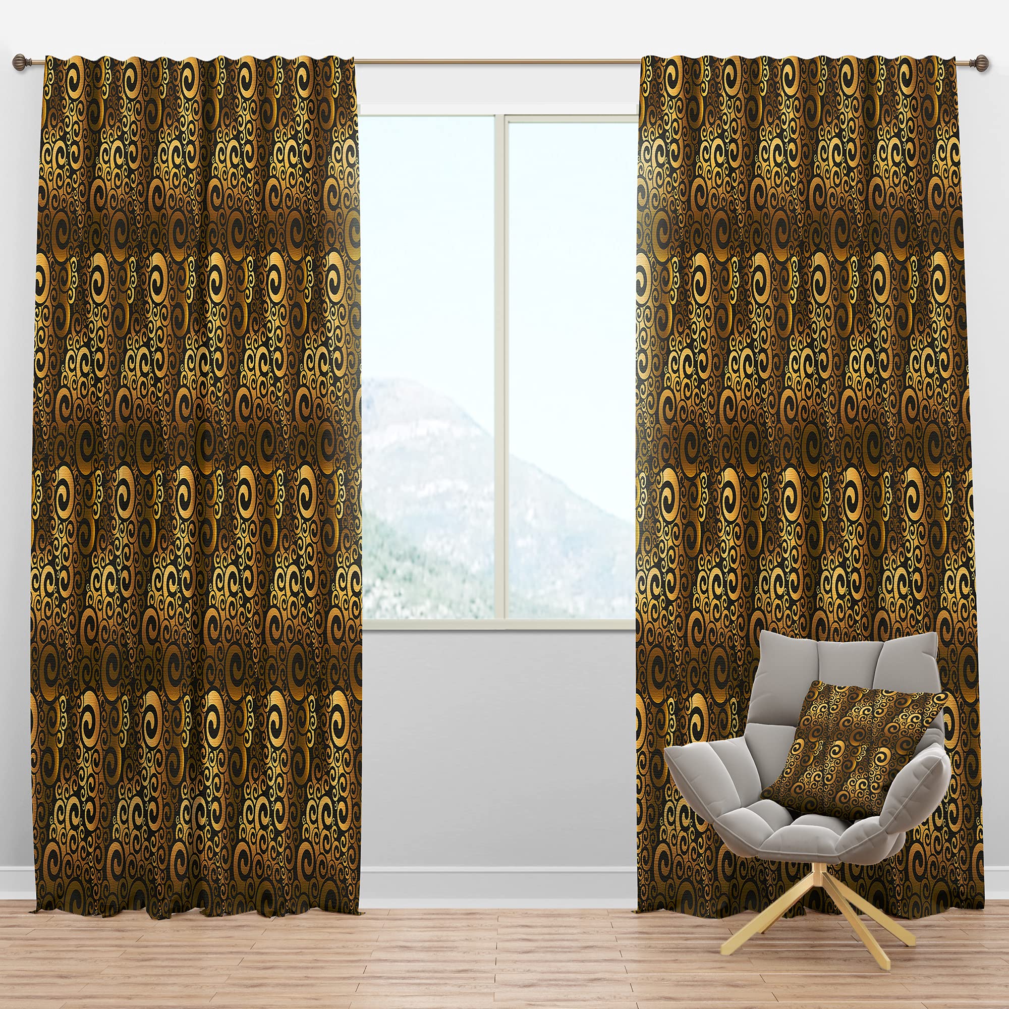 DesignQ Blackout Curtains - Thermal Insulated Gold & Black Swirl Pattern - Single Panel 52x108 Inches - Perfect for Bedroom & Living Room - Blocks Light & Noise for Better Sleep & Privacy