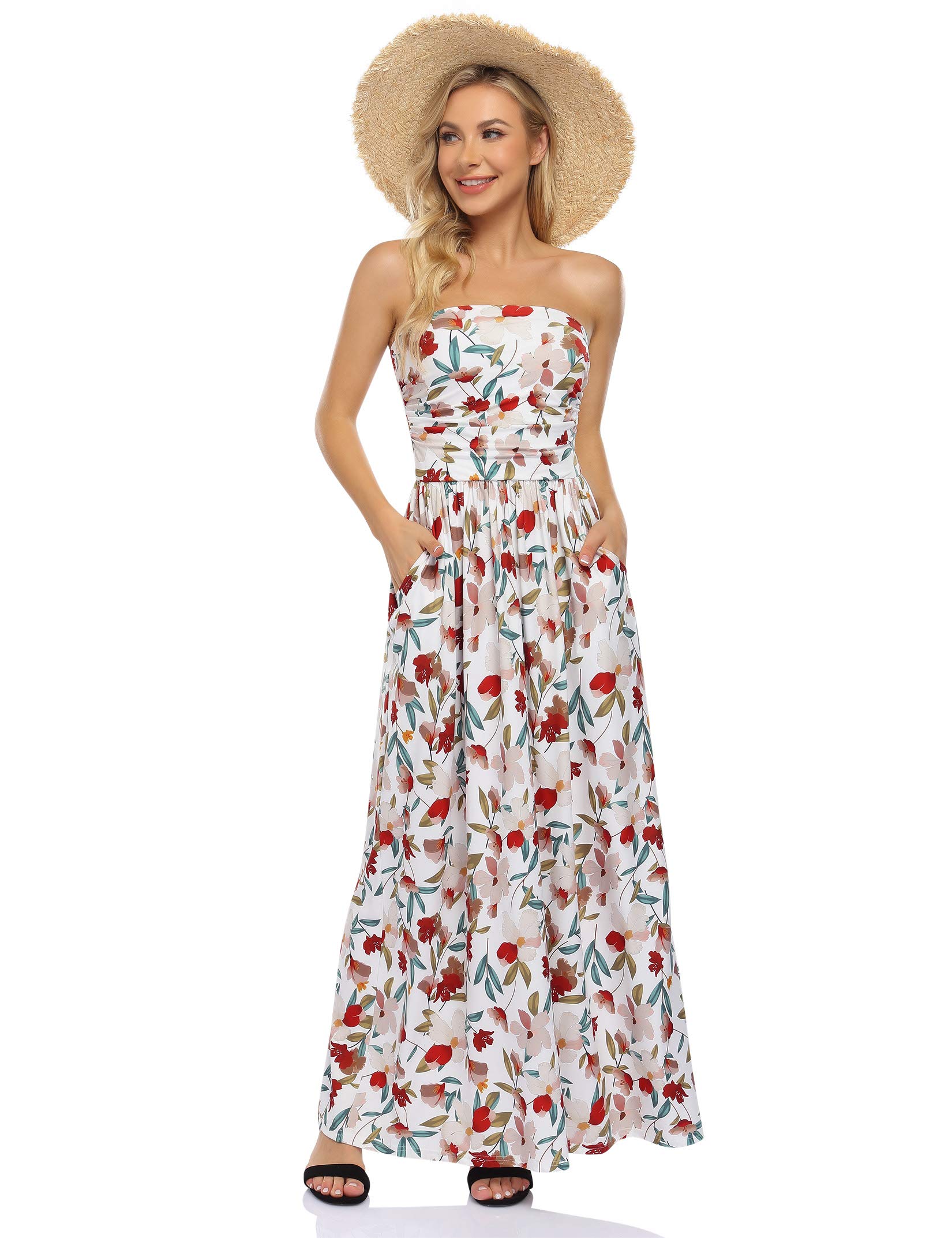 Leadingstar Women's Floral Print Casual Maxi Dress for Beach, Party & Summer Vacation - Lightweight Flowy Sundress with Pockets