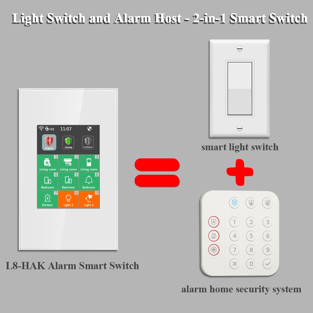 LANBON L8-HAK LCD 2-in-1 Smart Alarm Switch - Wireless DIY Home Security System with Smart Light Control (7-Piece Kit, Neutral Wire Required) - Perfect for Home Automation & Burglar Protection