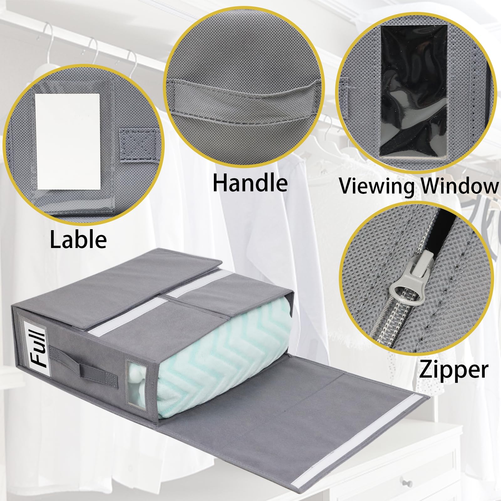 3-Pack Foldable Fabric Bed Sheet Organizers with Zipper - Queen/King Size Storage Box for Bedding Sets, Duvet Covers & Pillowcases | Perfect for Linen Closet Organization & Space Saving in Bedrooms