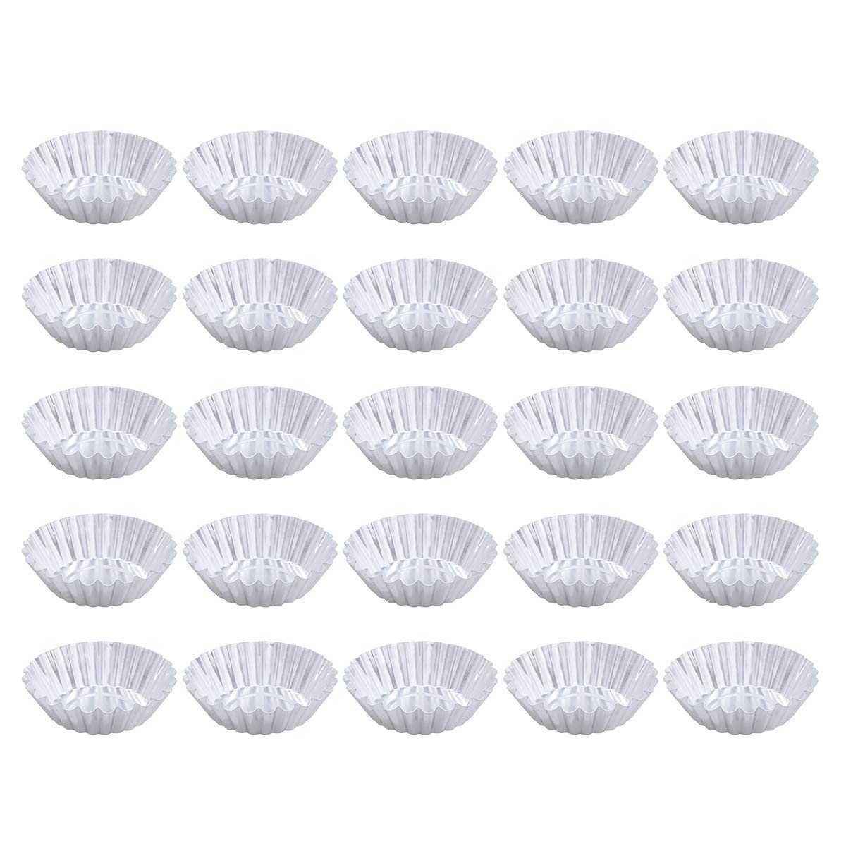 30-Piece Cabilock Aluminum Alloy Non-Stick Thickened Ripple Egg Tart Mold - Flower Shaped Reusable Cupcake & Muffin Baking Cups - Perfect for Home Baking, Party Desserts & Pastry Making (Silver)