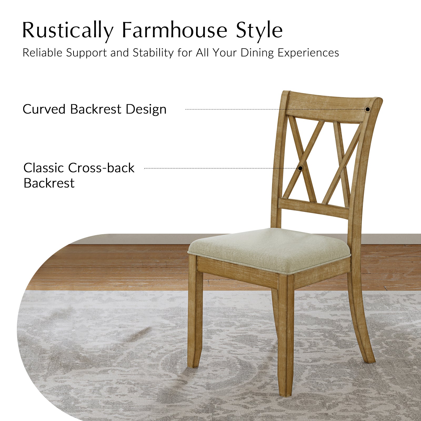 Amaya Rustic Modern Farmhouse Solid Wood Dining Chairs Set of 2 - Sturdy Wooden Kitchen Chairs for Dining Room, Breakfast Nook & Farmhouse Decor