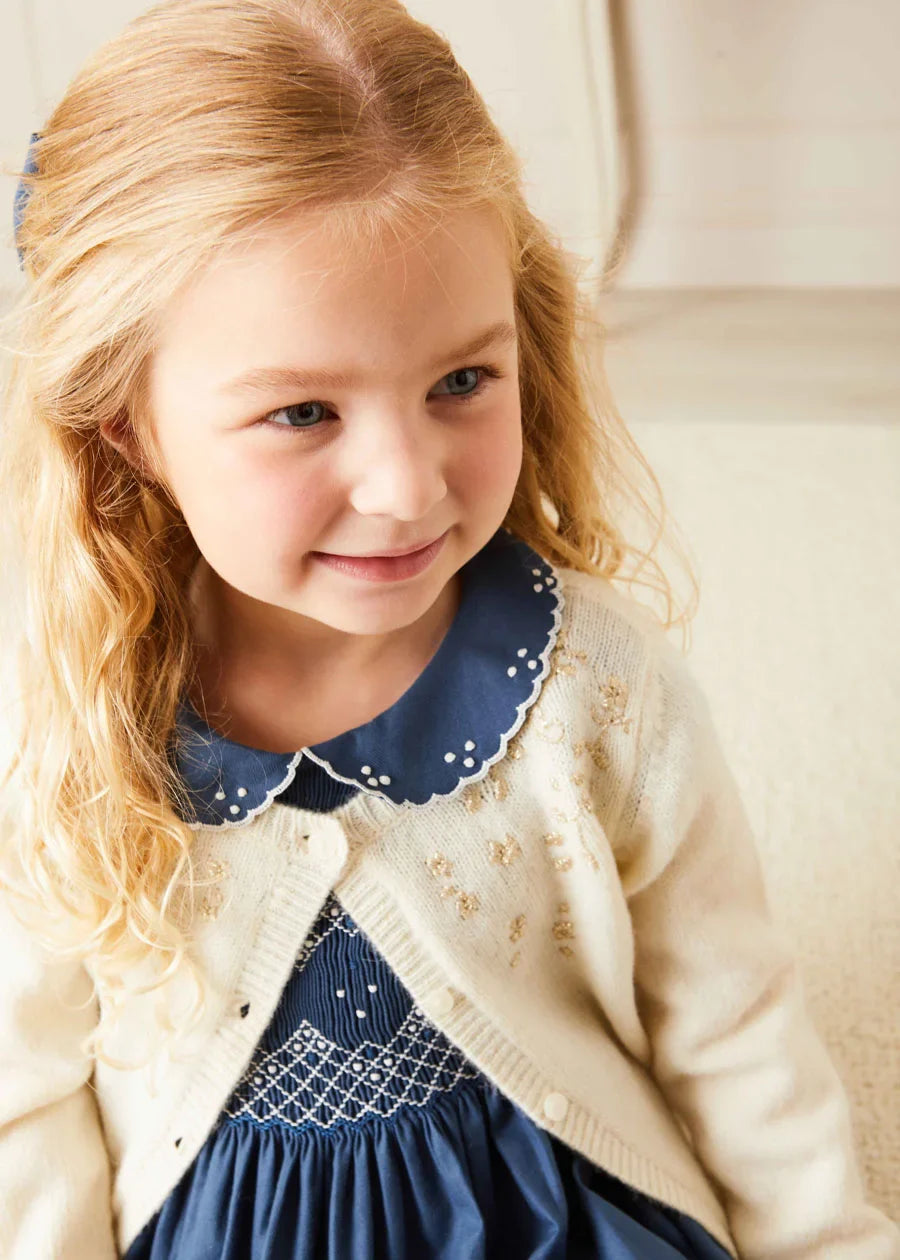 French Blue Hand-Smocked Baby Girl Dress - Elegant & Comfortable for Special Occasions, Photos & Parties
