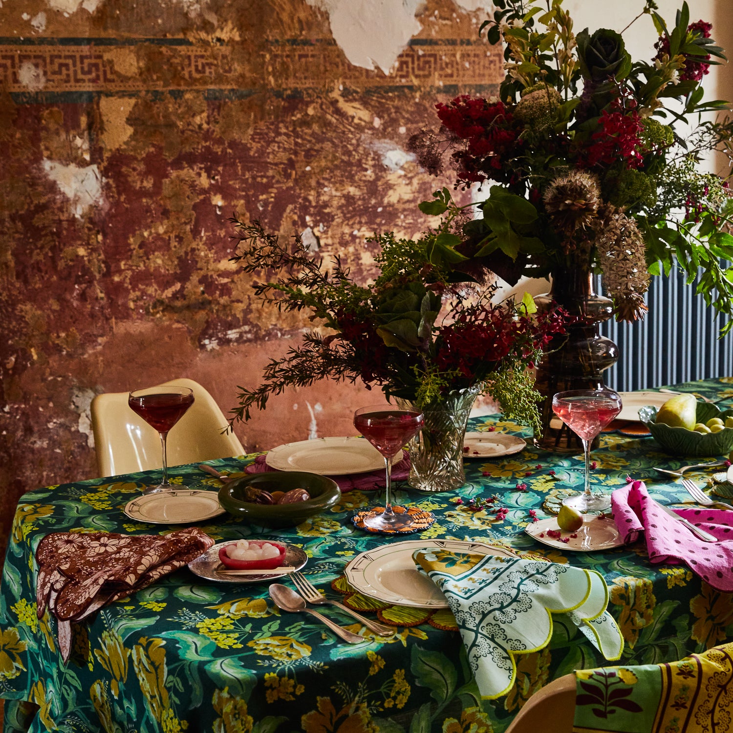 Margot Tablecloth - Waterproof & Stain-Resistant Forest Green Table Cover for Indoor/Outdoor Dining, Picnics, and Parties - 60x84 Inches