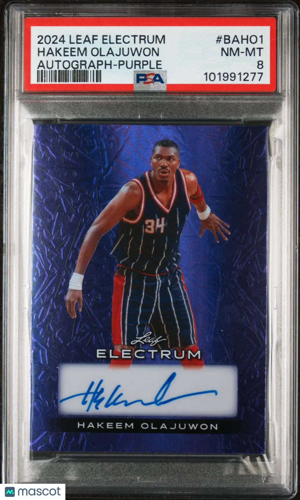 2024 Leaf Electrum Hakeem Olajuwon Purple Autograph PSA 8 1/7 Basketball Trading Card - Rare Collectible for NBA Fans & Card Investors