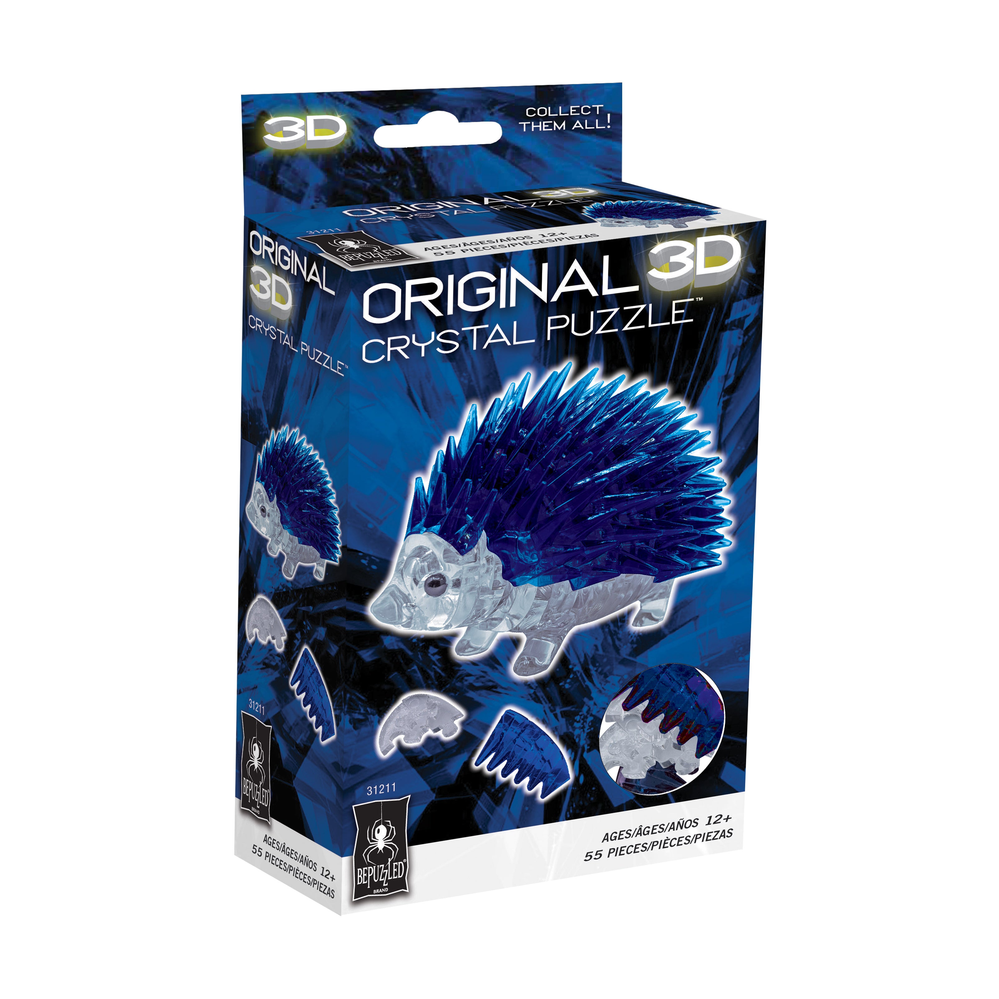 Blue Hedgehog 3D Crystal Puzzle - 55 Interlocking Pieces Brain Teaser for Adults & Teens - Fun DIY Home Decor & Gift Idea for Animal Lovers