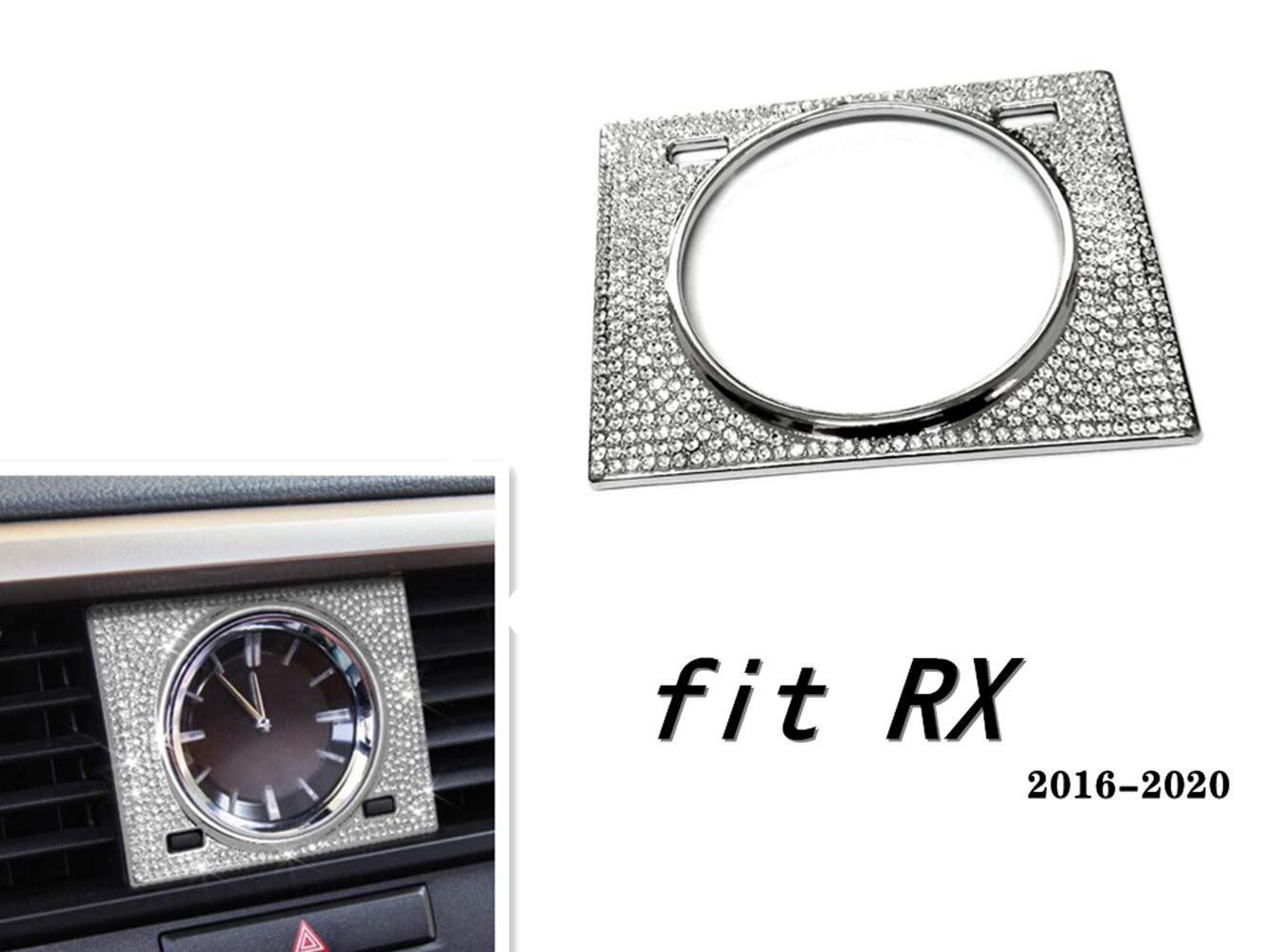 2016-2021 Lexus RX350 RX450 Interior Rhinestone Clock Decals - Silver Car Bling Accessories for Dashboard & Center Console Decoration
