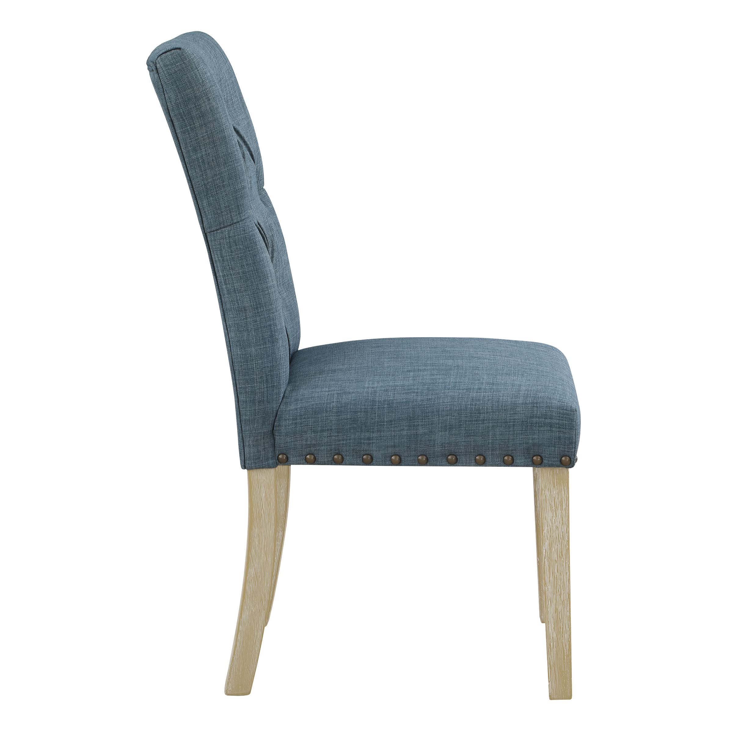 OSP Home Furnishings Preston Dining Chairs 2-Pack - Button Tufted Back, Antique Bronze Nailhead Trim, Indigo Fabric Upholstery - Elegant Kitchen & Dining Room Furniture Set for Home Decor
