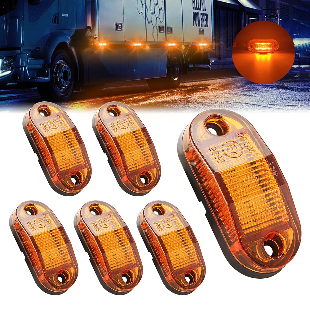 6PCS LED Trailer Marker Lights - 12-30V High Brightness Amber Side Marker Indicators for RV, Truck & Camper - Waterproof Clearance Tail Lights for Safe Night Driving & Outdoor Adventures