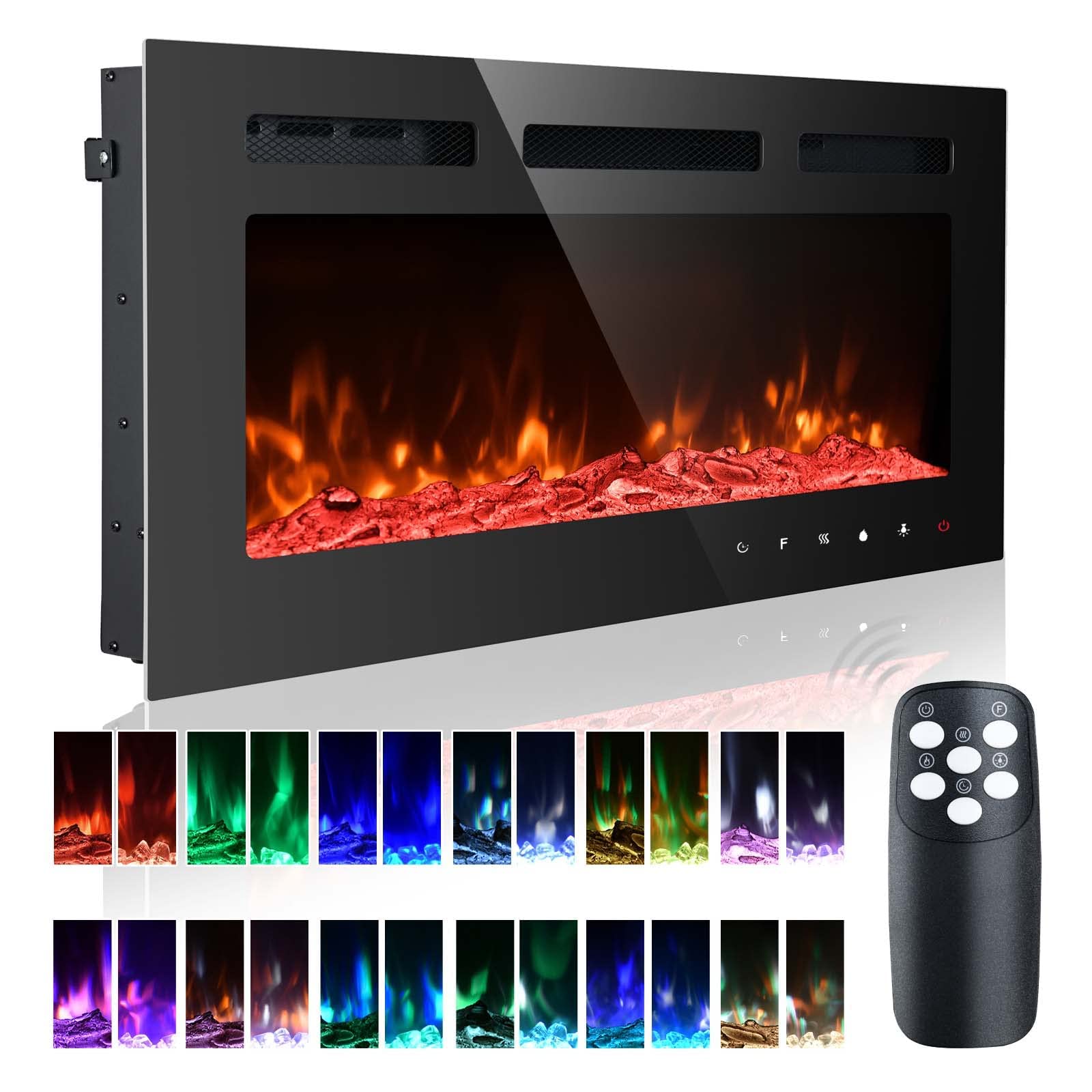 36 Inch Recessed Electric Fireplace Insert - Wall Mounted LED Fireplace with Logs & Crystal, 750W/1500W - Quiet Linear Fireplace for Living Room, Bedroom & Office - Perfect for Home Decor & Winter Heating