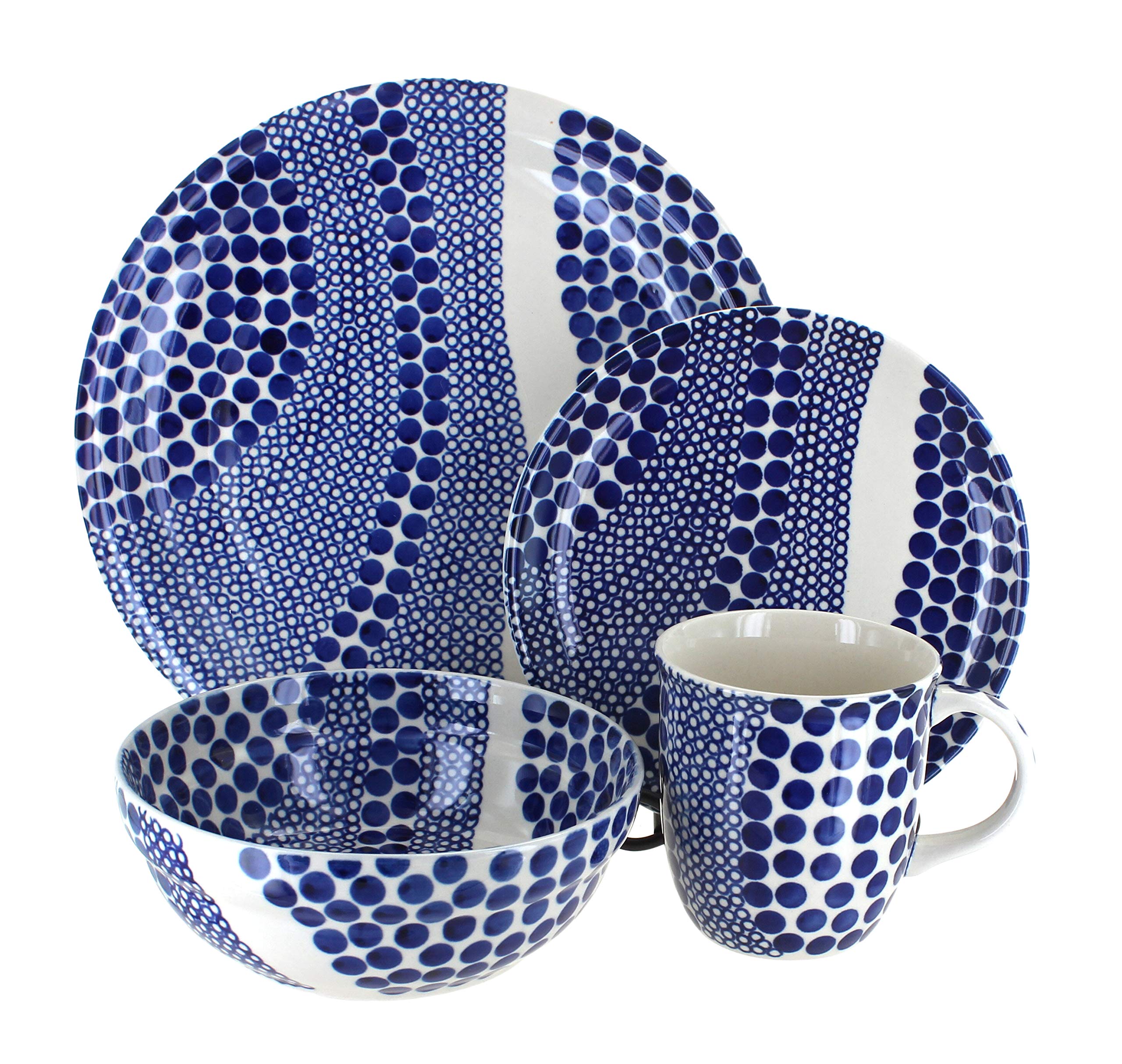Blue Rose Polish Pottery Zara 16-Piece Dinnerware Set - Elegant Ceramic Plates, Bowls & Cups for Dining, Entertaining & Special Occasions