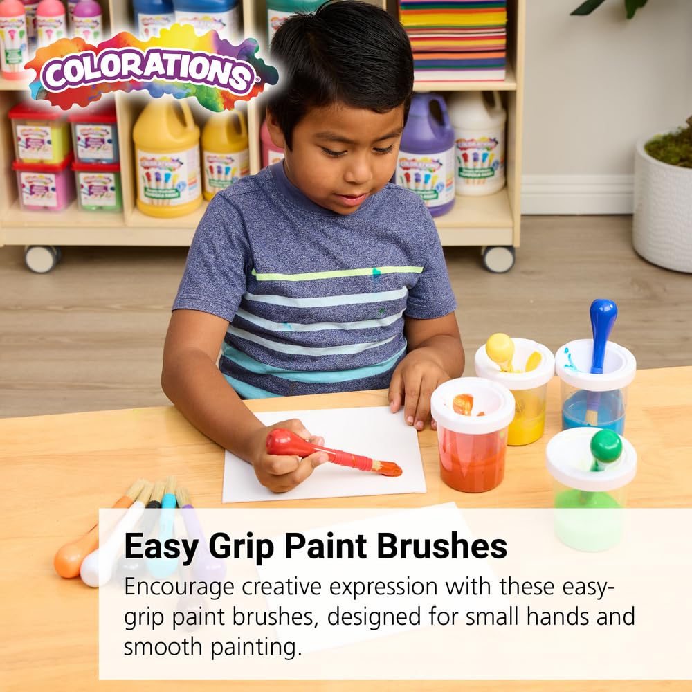Easy-Grip Jumbo Paint Brushes for Toddlers & Special Needs - 10-Pack Kids Art Brushes for Acrylic, Watercolor & Craft Paint - Perfect for Classroom, Home & DIY Projects