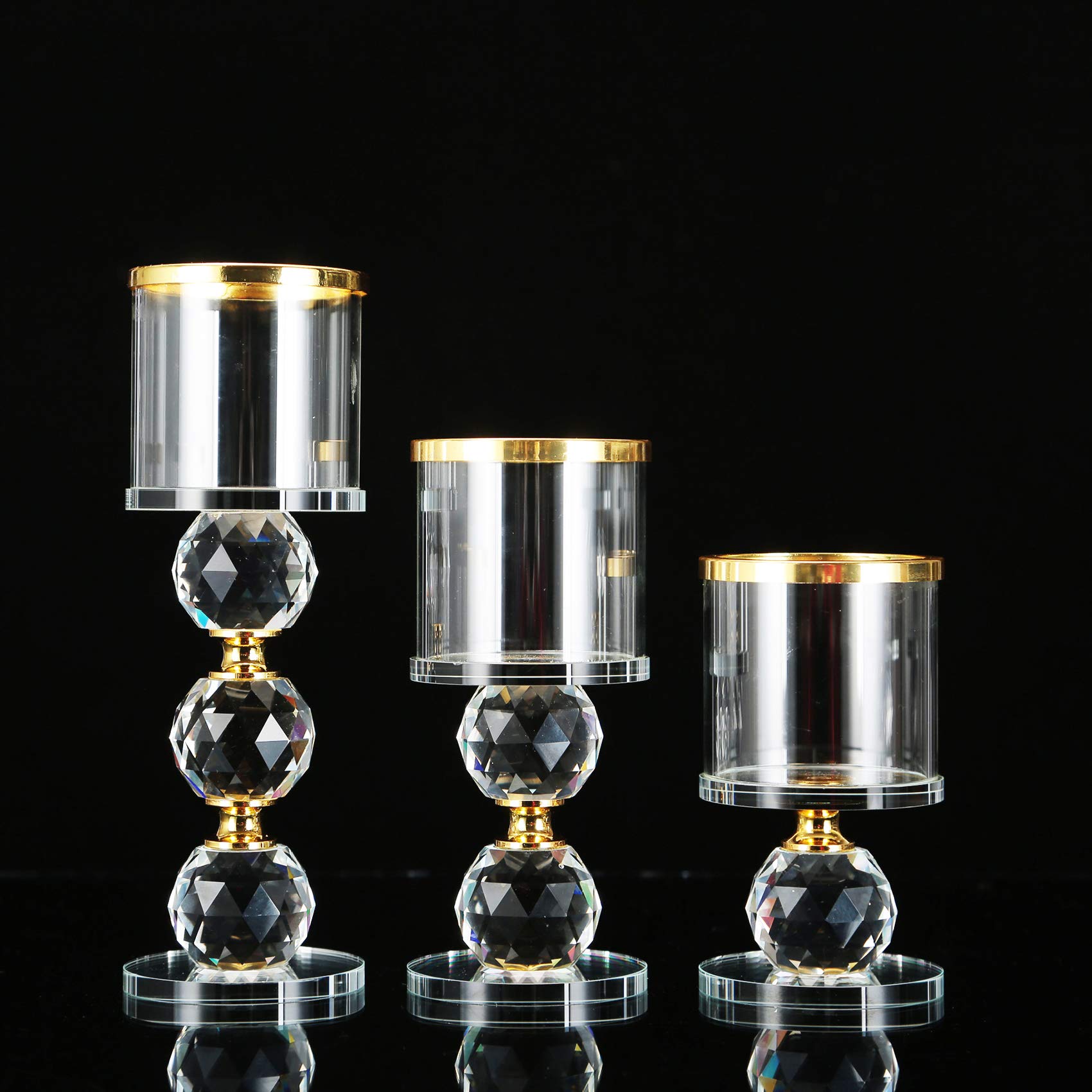 3 Crystal Candle Holders Set - Elegant Table Centerpiece for Living Room, Dining & Parties
