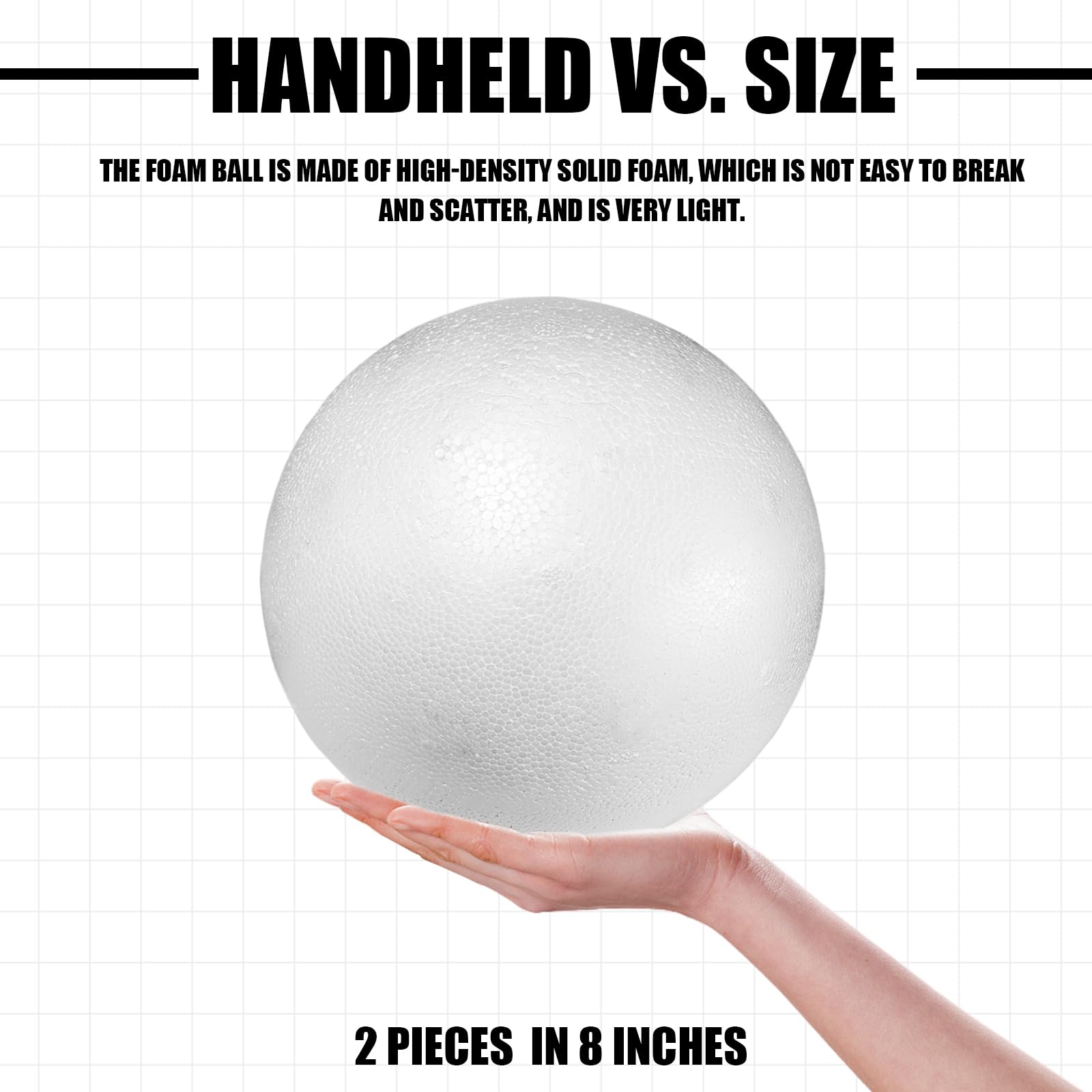 8 Inch Large White Styrofoam Balls (2-Pack) - Smooth Solid Round Foam Balls for DIY Crafts, Home Decor, School Projects | Perfect for Christmas Ornaments, Floral Arrangements & Model Making