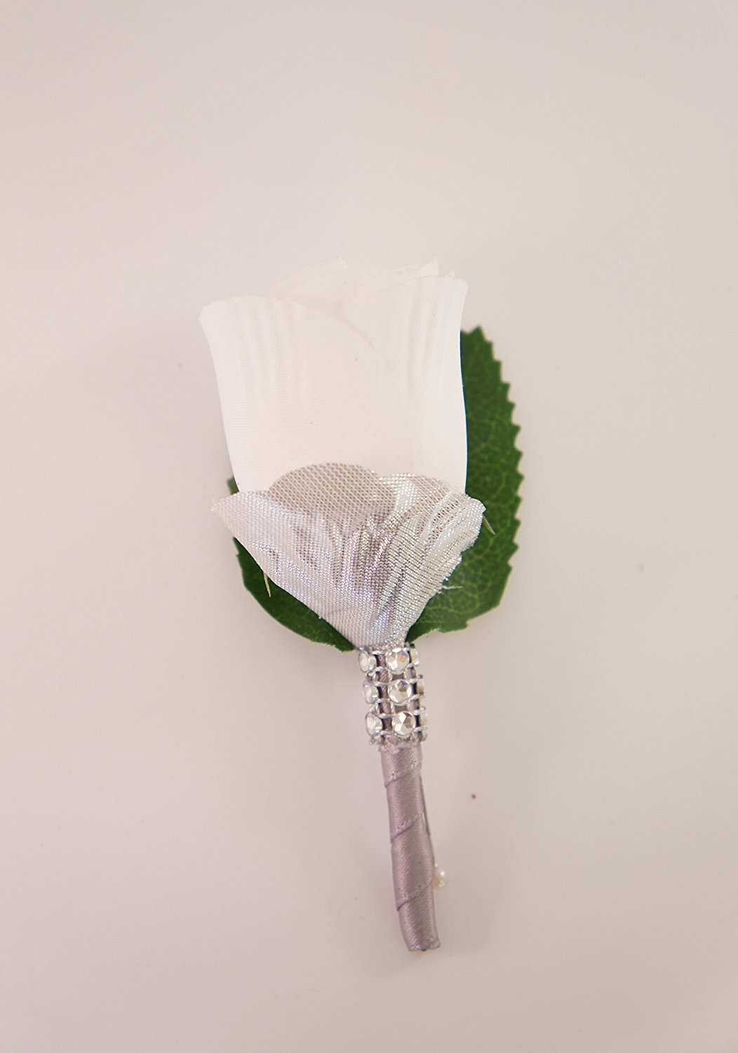 Angel Isabella White Rose Boutonniere with Silver Ribbon - Elegant Wedding Corsage for Bridesmaids, Prom, Homecoming & Special Events