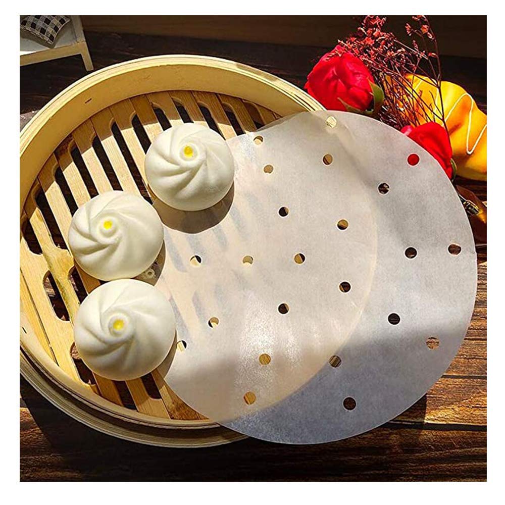 200pcs 8.5 Inch Unbleached Perforated Air Fryer Parchment Paper Liners - Square Non-Stick Baking Sheets for Air Fryer, Steaming Basket, Oven & Microwave - Perfect for Healthy Cooking, Meal Prep & Reheating (White)