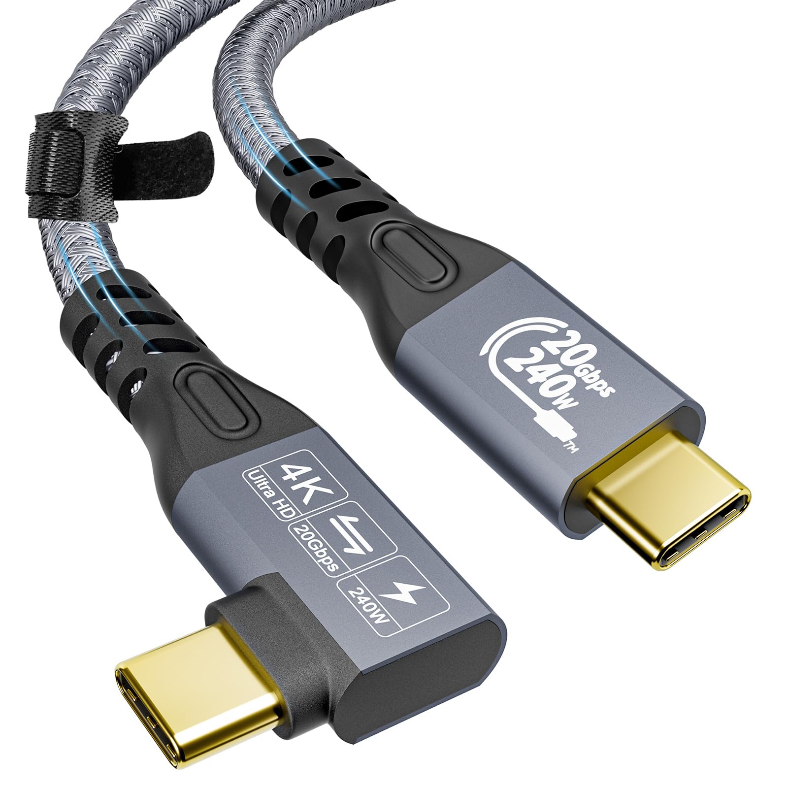 20Gbps USB C 3.2 Gen 2x2 Cable - 90 Degree Right Angle 4K@60Hz UHD Video, 240W PD3.1 Fast Charging Cord with E-Marker - Compatible with Thunderbolt 3/4, iPhone 15 Pro, MacBook (0.5M) - Perfect for Gaming, VR Headsets & High-Speed Data Transfer