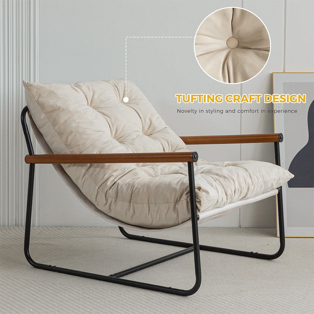 MAXYOYO Velvet Tufted Accent Chair with Sturdy Metal Frame - Luxurious Beige Living Room Armchair for Home Decor, Lounge & Reading Nook