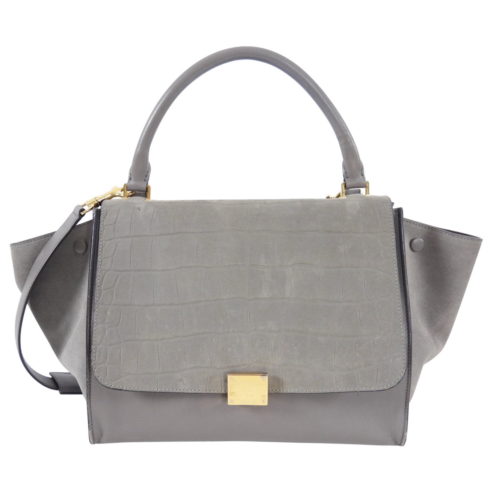 Celine Trapeze Medium Shoulder Bag in Taupe - Genuine Leather & Suede Crossbody Purse for Women | Perfect for Work, Travel & Everyday Use