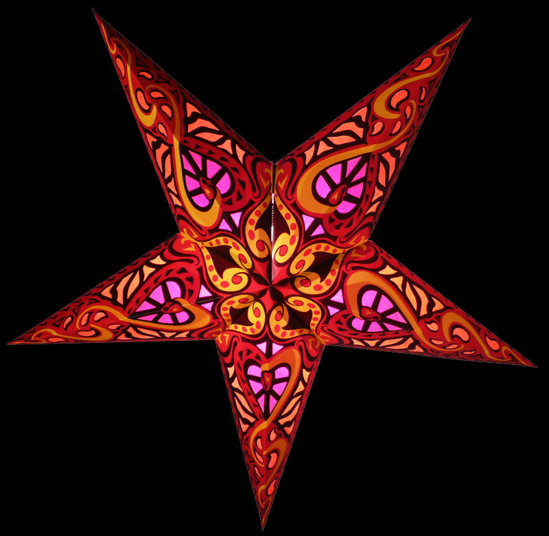24 Pack Red Trance Paper Star Lanterns - Hanging Wedding Party Decorations for Indoor Outdoor Events, Birthday Celebrations & Festive Home Decor