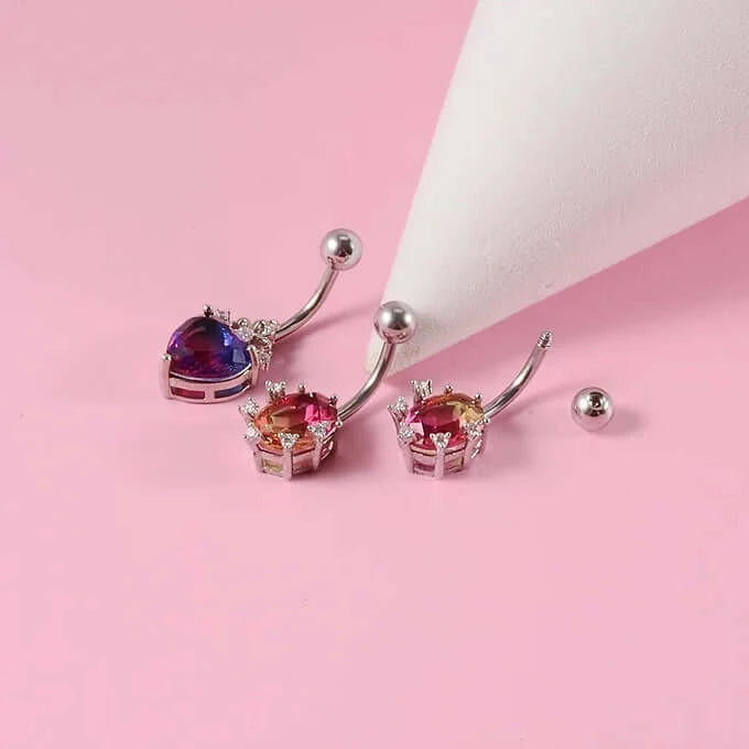 14G Gradient Heart Belly Button Rings - Stainless Steel Navel Piercing Jewelry for Women | Perfect for Summer Beach, Pool Parties & Body Piercing Fashion