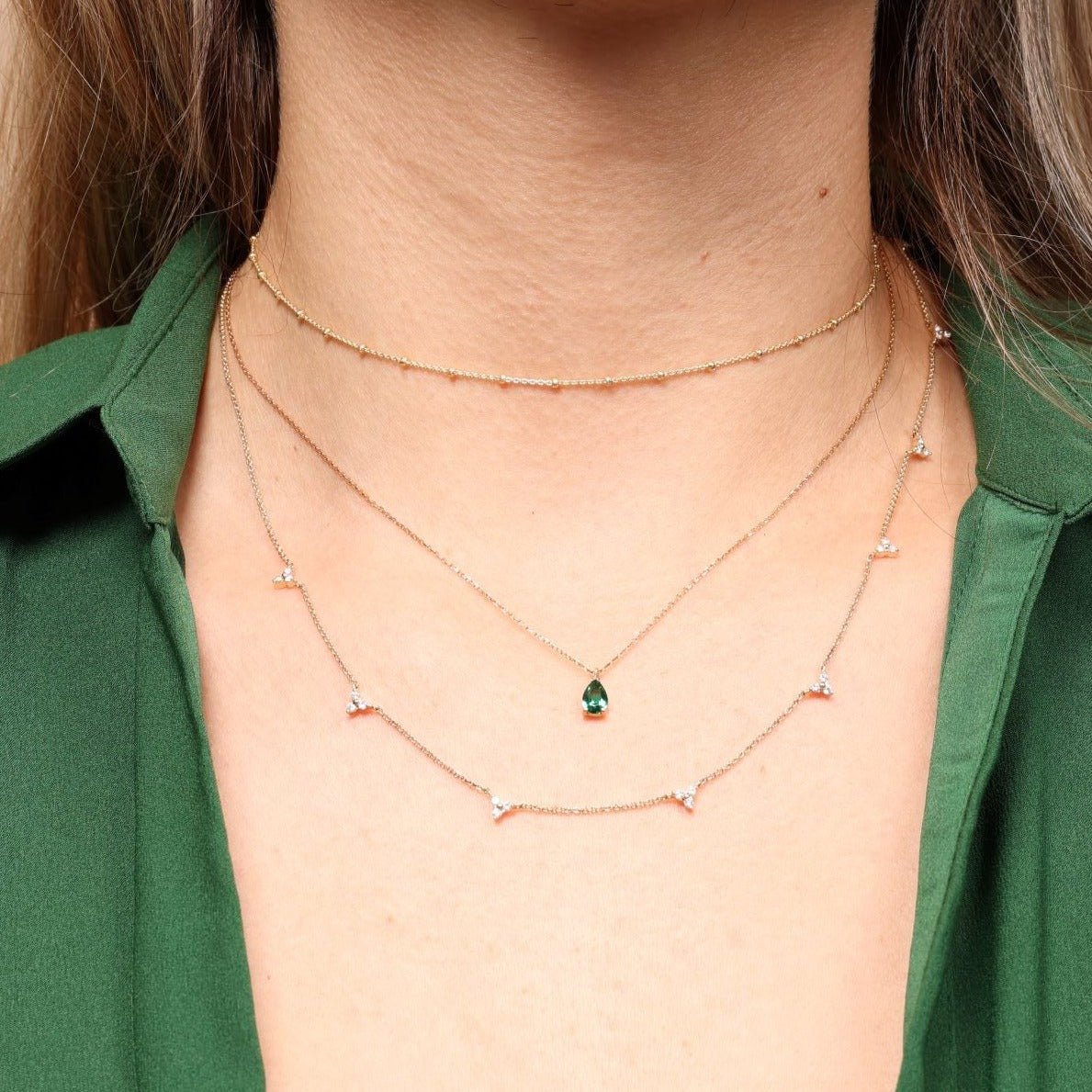 14K Solid Yellow Gold Emerald Teardrop Pendant Necklace - Elegant Dainty Jewelry for Women, Perfect Gift for Anniversary, Birthday & Special Occasions