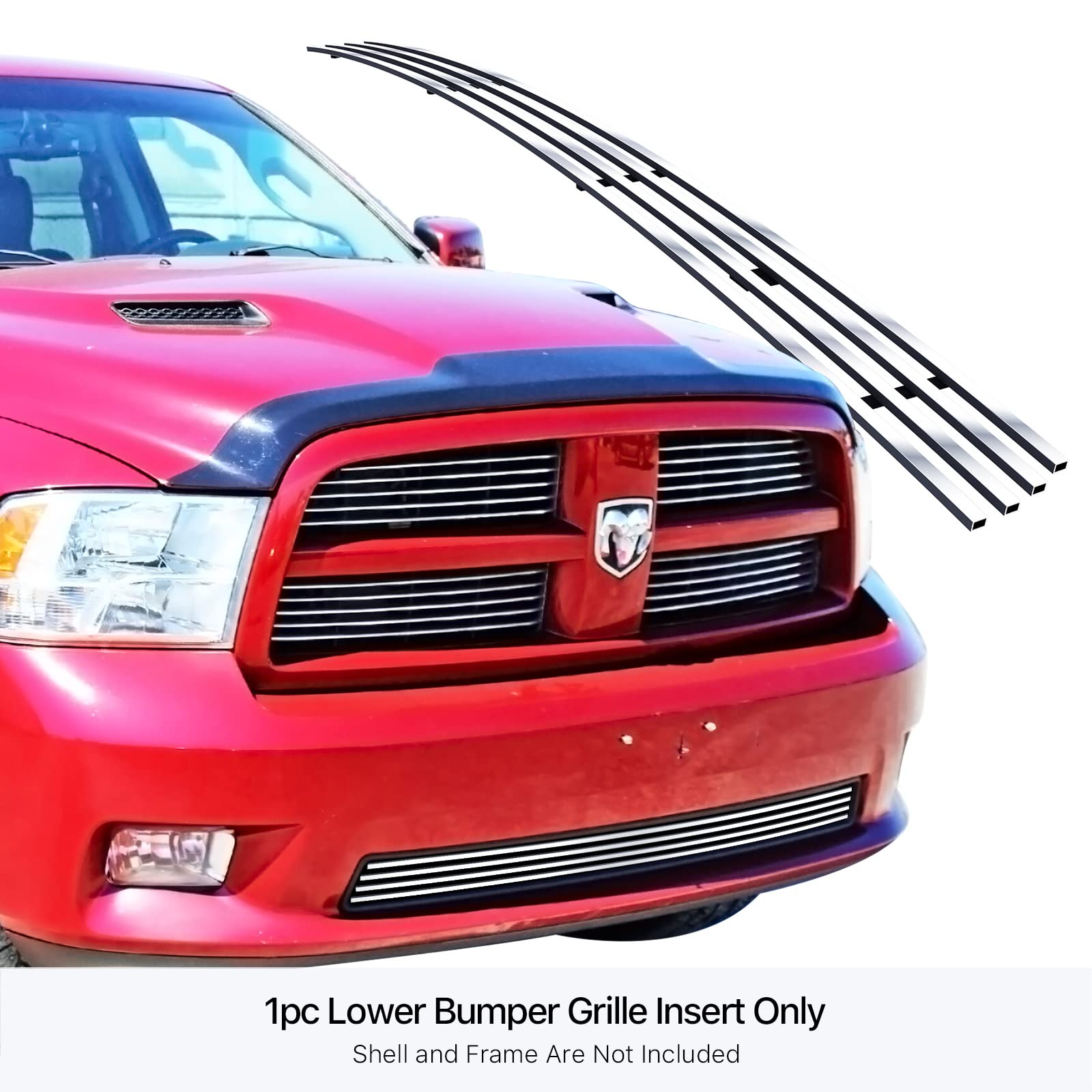 APS Compatible with Dodge Ram 1500 2009-2012 Sport & Express Lower Bumper Stainless Steel SS Billet Front Grill Grille Insert D66883A - Upgrade Your Truck's Style for Off-Roading & Daily Driving